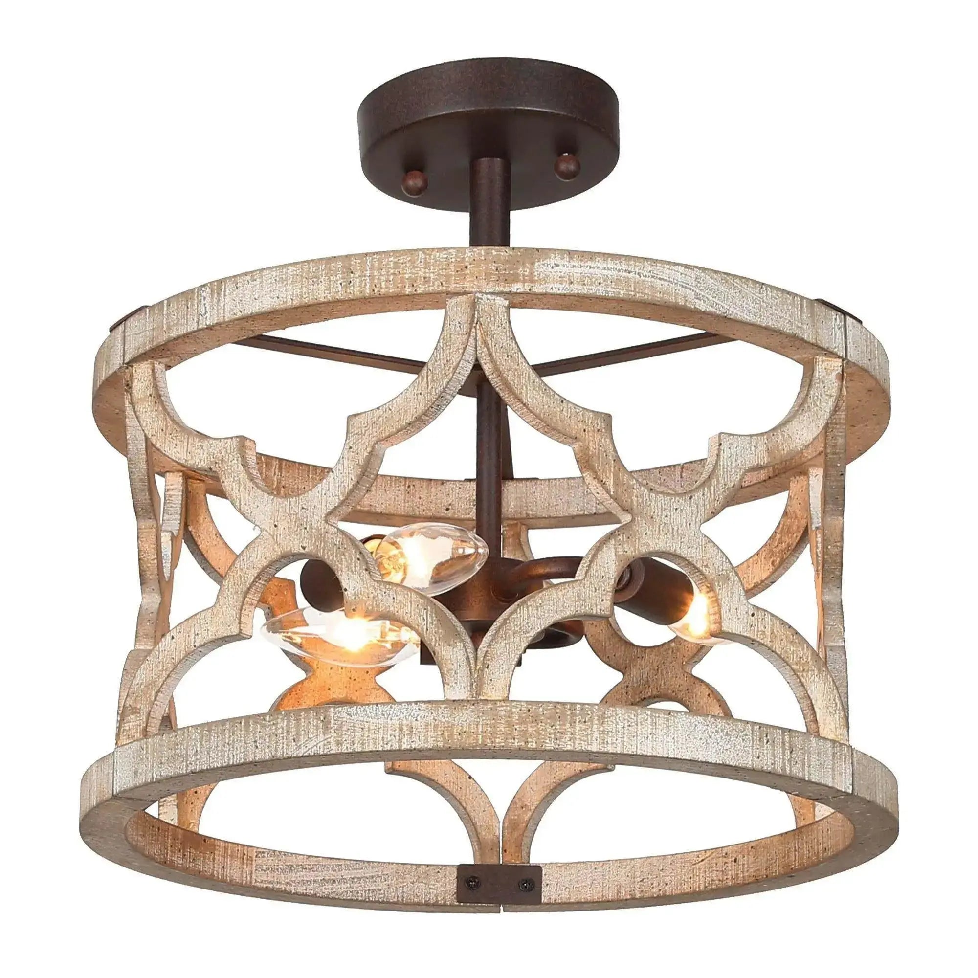 Hippometiph 3-Light Small Wood Semi-Flush-Mount Light