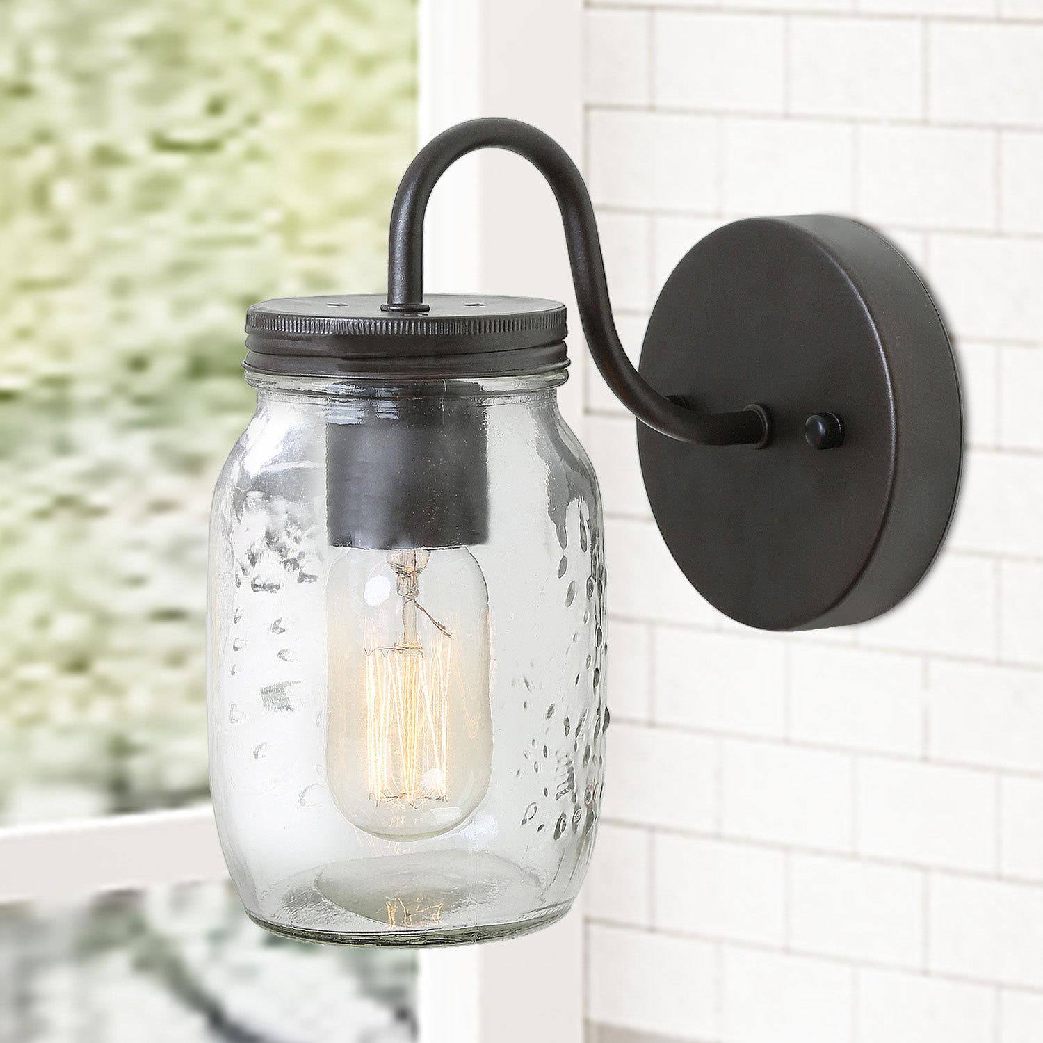 Magdalena 1-Light Industrial Black Jar-Glass Wall Sconces