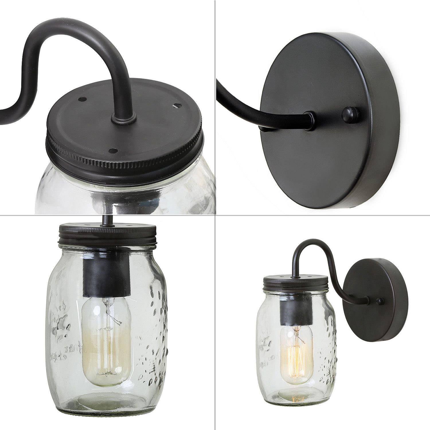Magdalena 1-Light Industrial Black Jar-Glass Wall Sconces