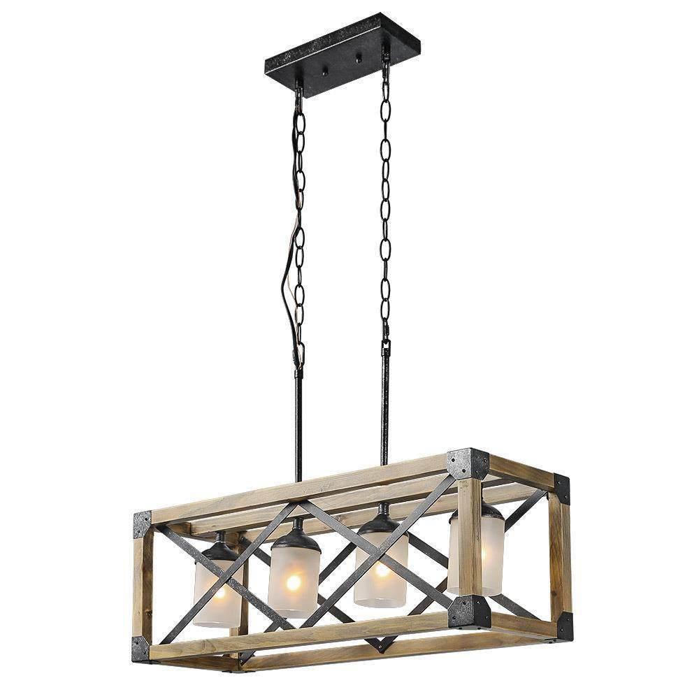 4-Light Wood Island Chandeliers