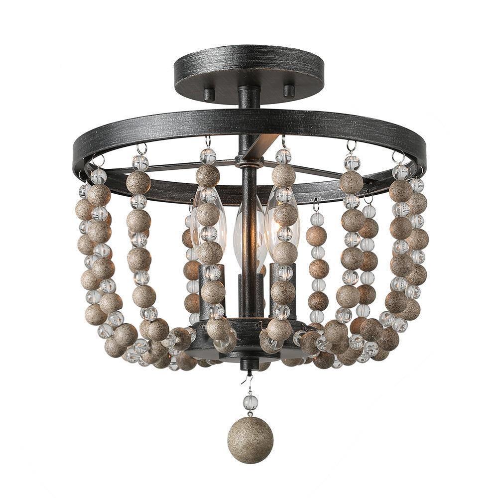 Kaffir 1-Light Mini Wood Semi-Flush-Mount Light
