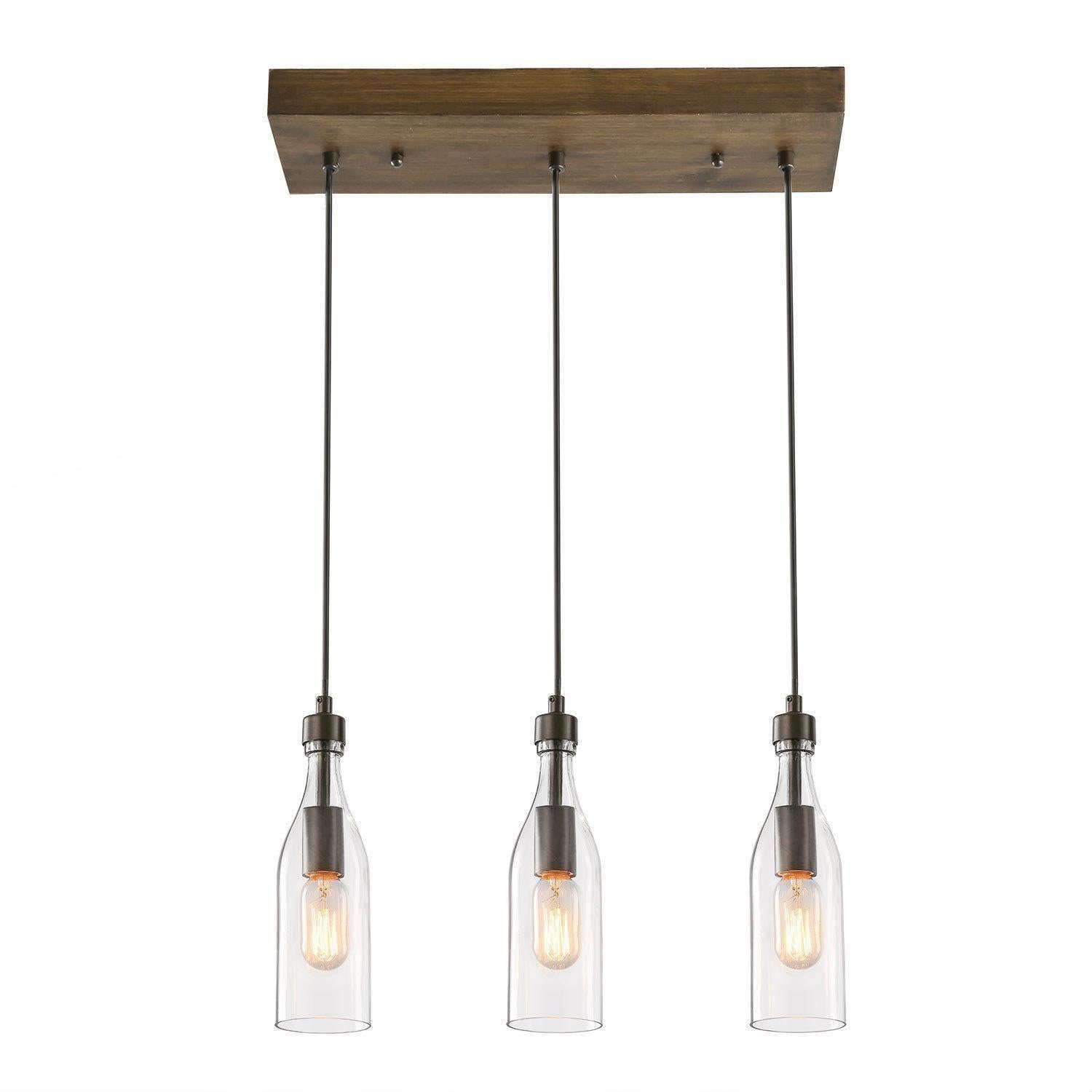 Bramblett 3-Light 21-in Black&Wood Farmhouse Cluster Kitchen Island Light