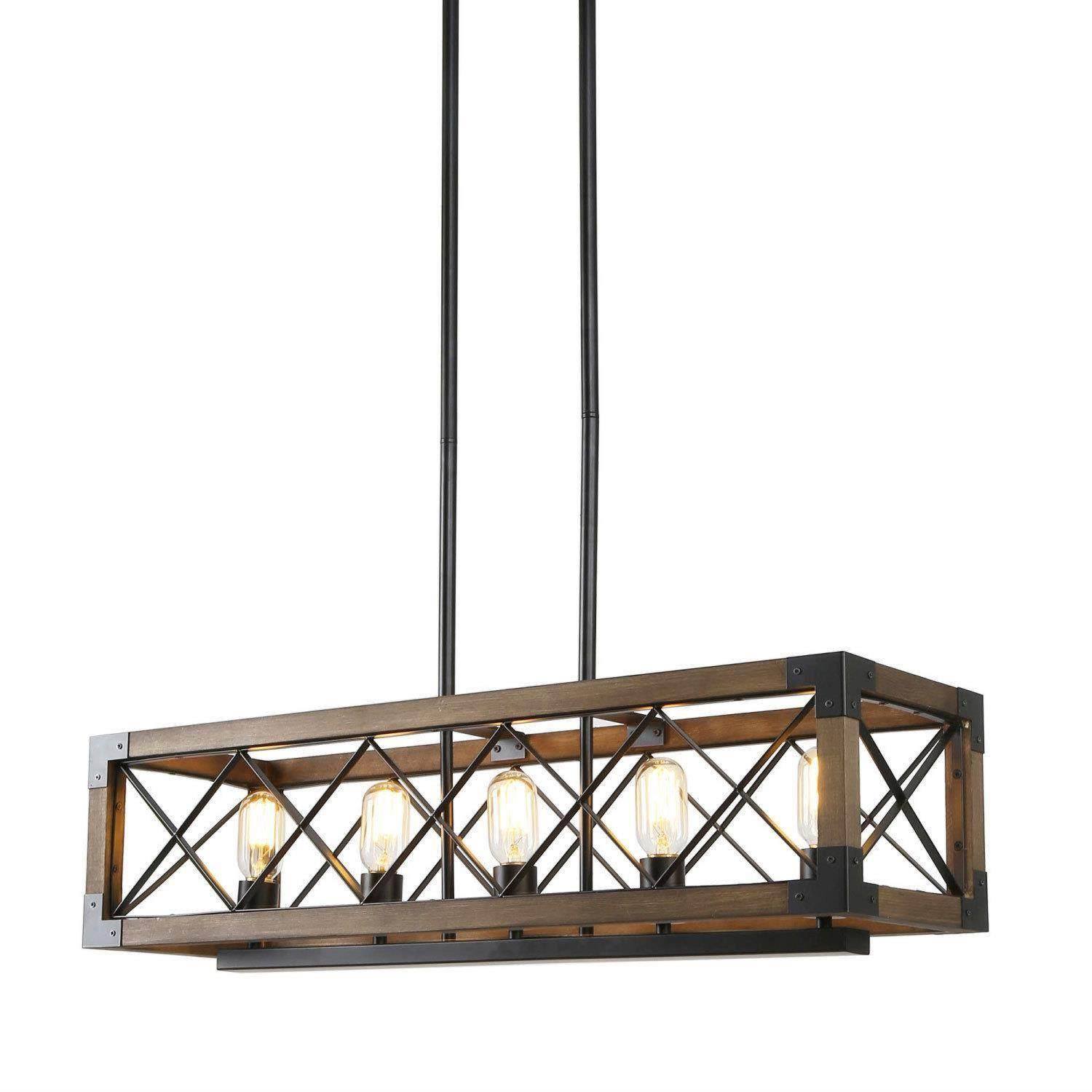 Rustic Farmhouse 5-Light Wood Linear Island Lights Chandelier