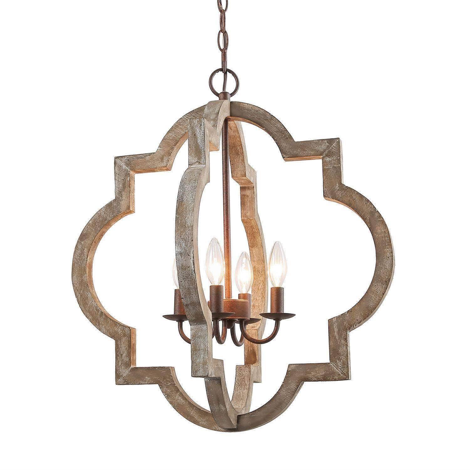 4-Light Farmhouse Wood Lantern Chandelier