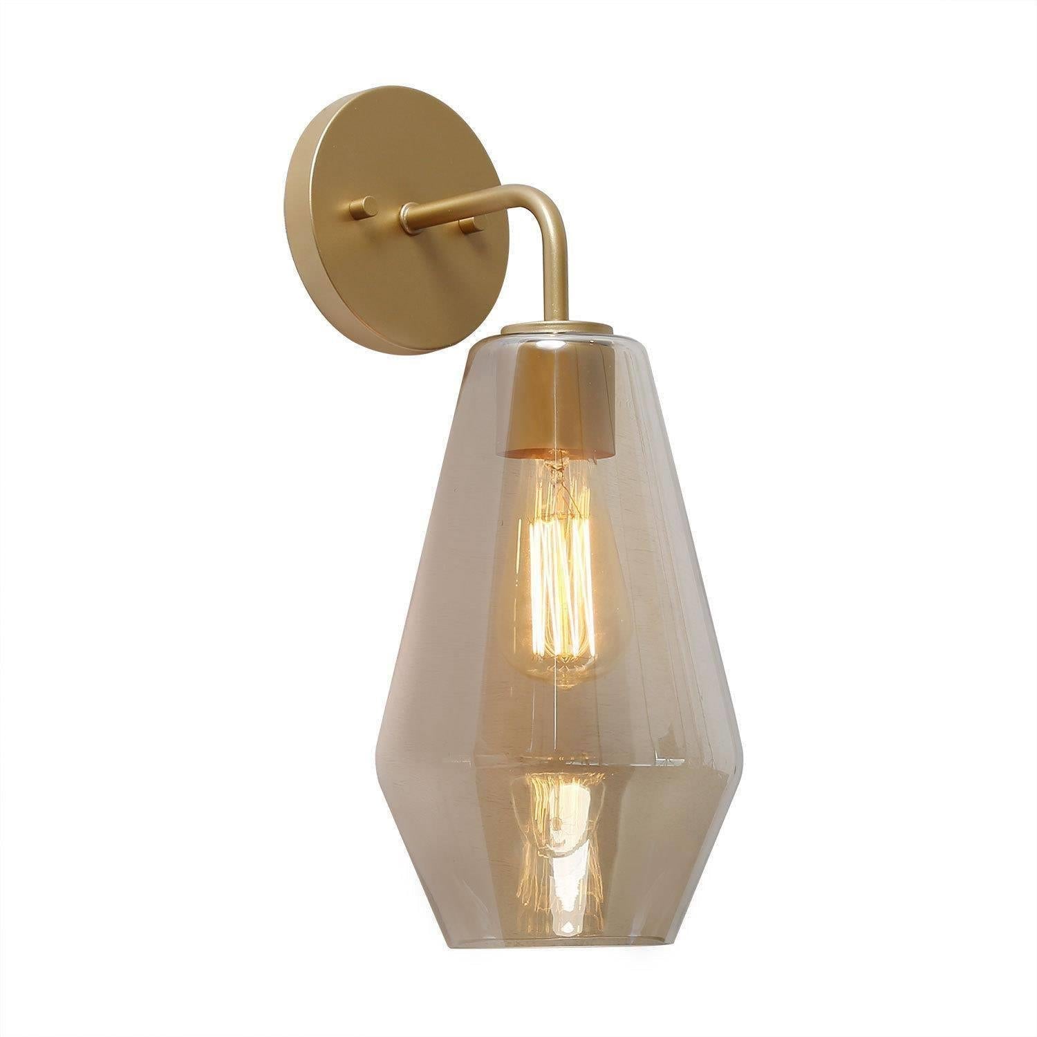Radishment 1-Light Modern Gold Wall Sconces with Amber Glass