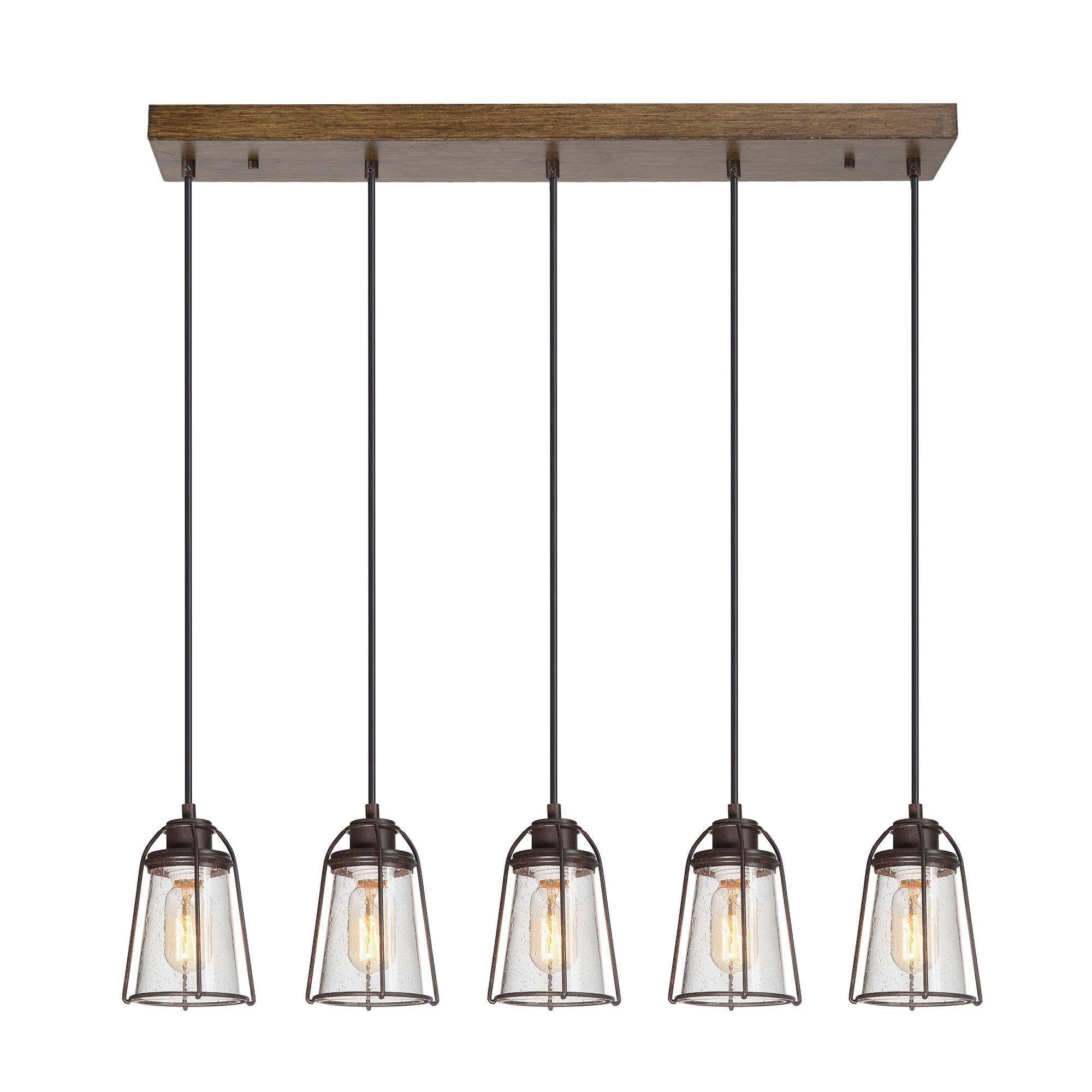 Rustic Farmhouse 5-Light Island Light Chandelier with Seeded Glass