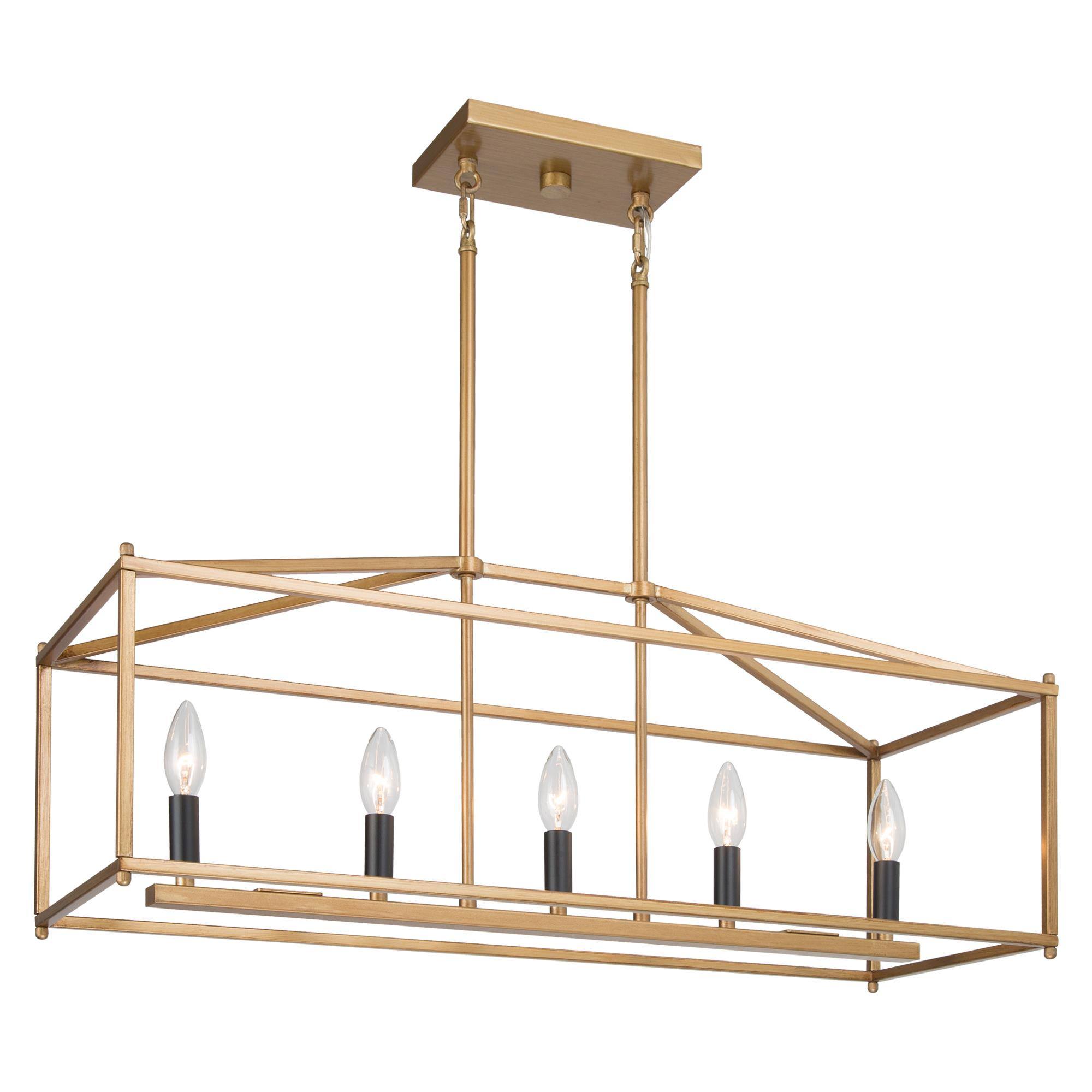 Ala 6-Light Modern Black & Gold Rectangle Frame Kitchen Island Lights