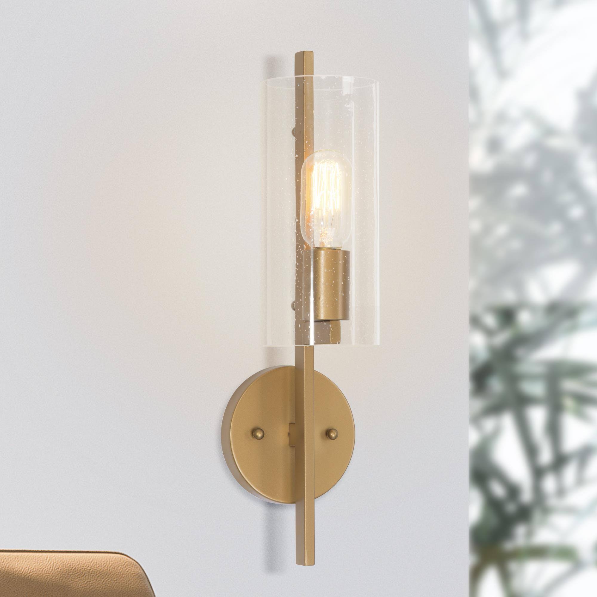 Tethysia 1-Light Modern Gold Cylinder Seeded Glass Wall Sconces