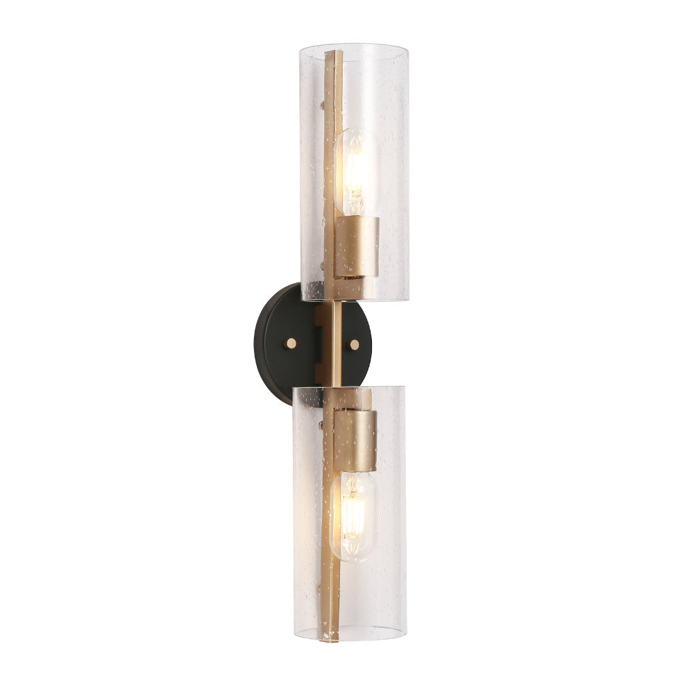 Tethysia 2-Light Modern Black and Gold Seeded Glass Wall Sconces