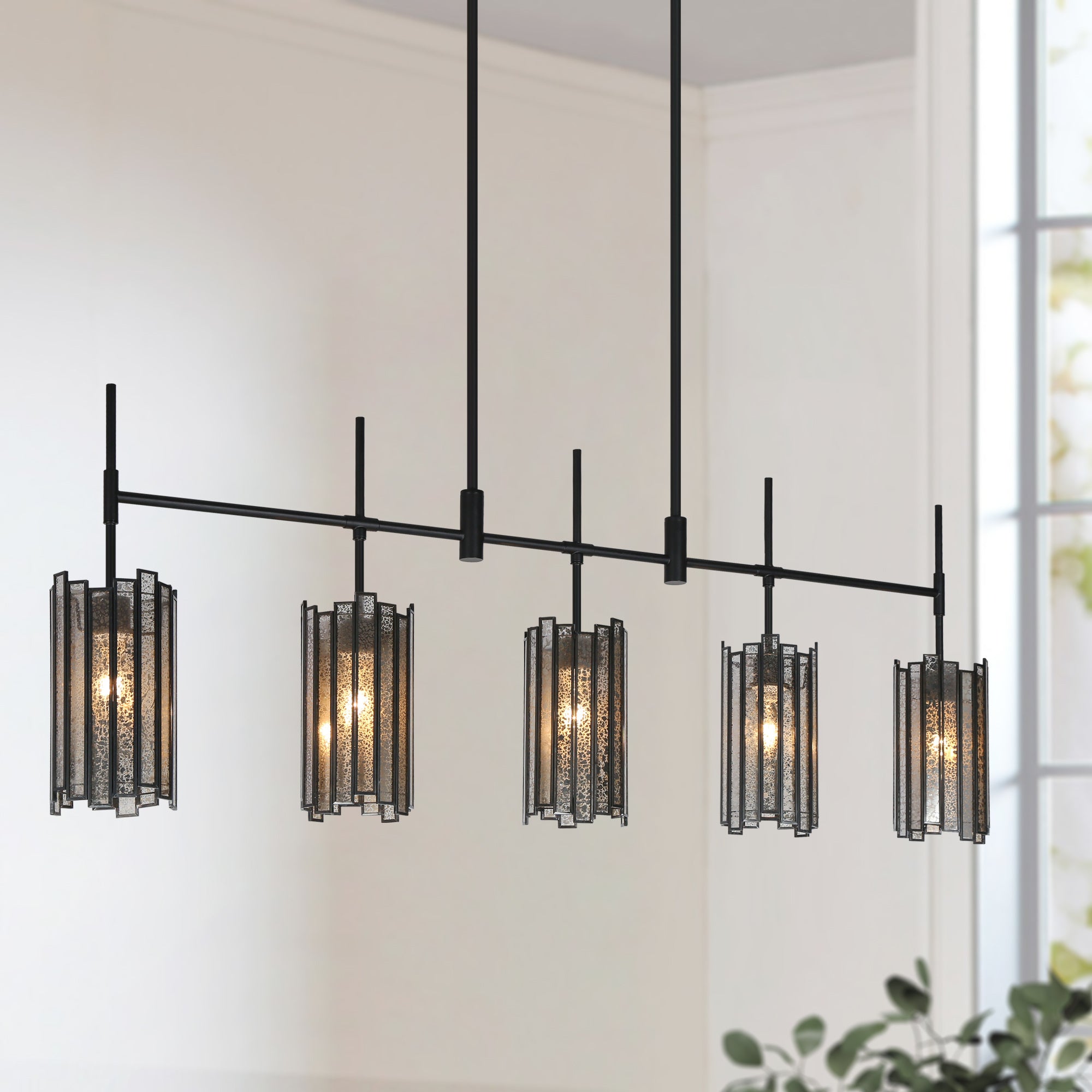 Hemaaolay 5-Light 45-in Black Modern Linear Kitchen Island Light