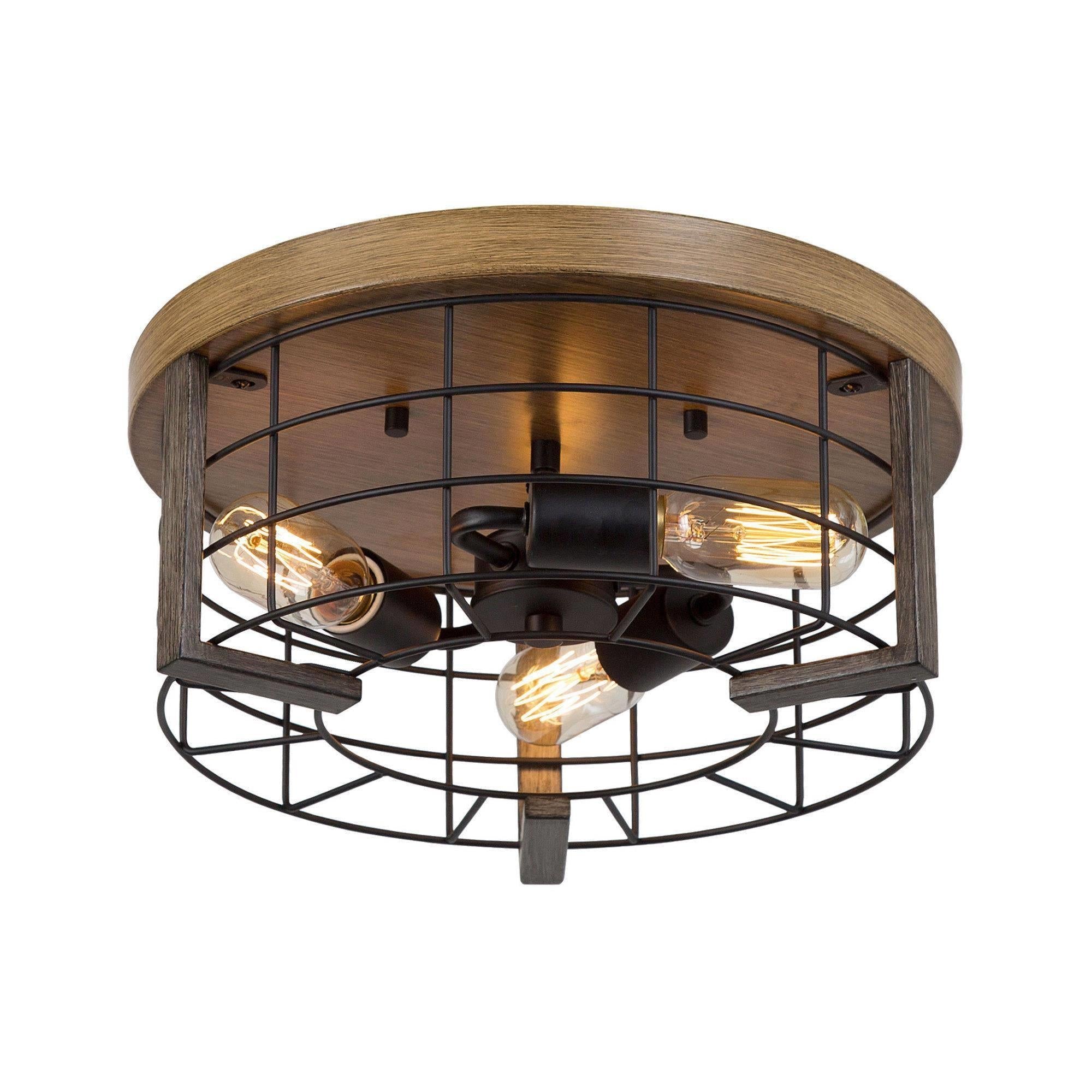 Bohuteau 3-Light Small Wood Flush-Mount Light