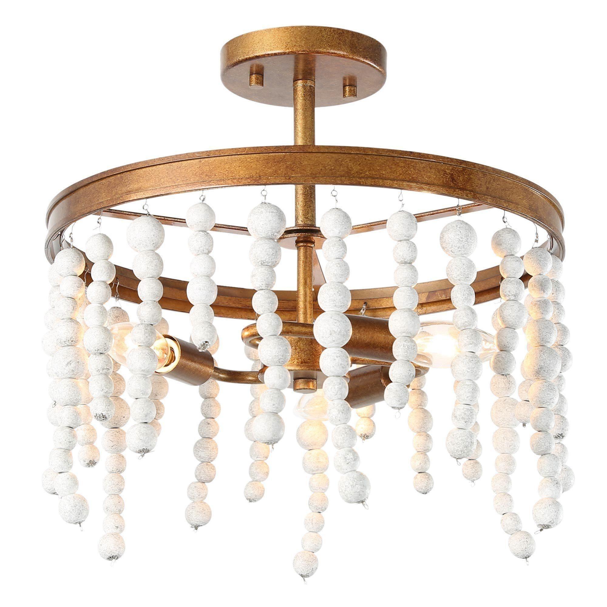 3-Light Wood Beads Semi-Flush Mount Ceiling Lights