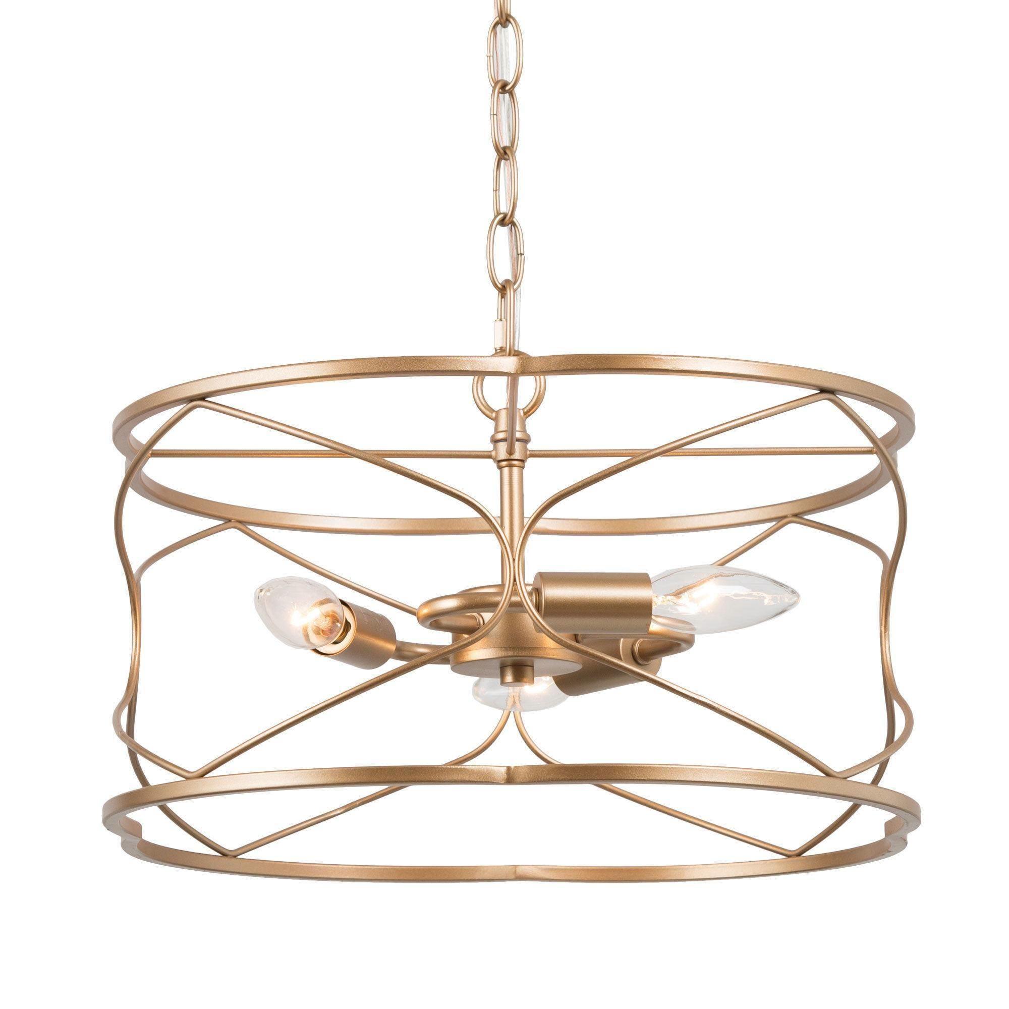 3-Light Gold Drum Chandelier