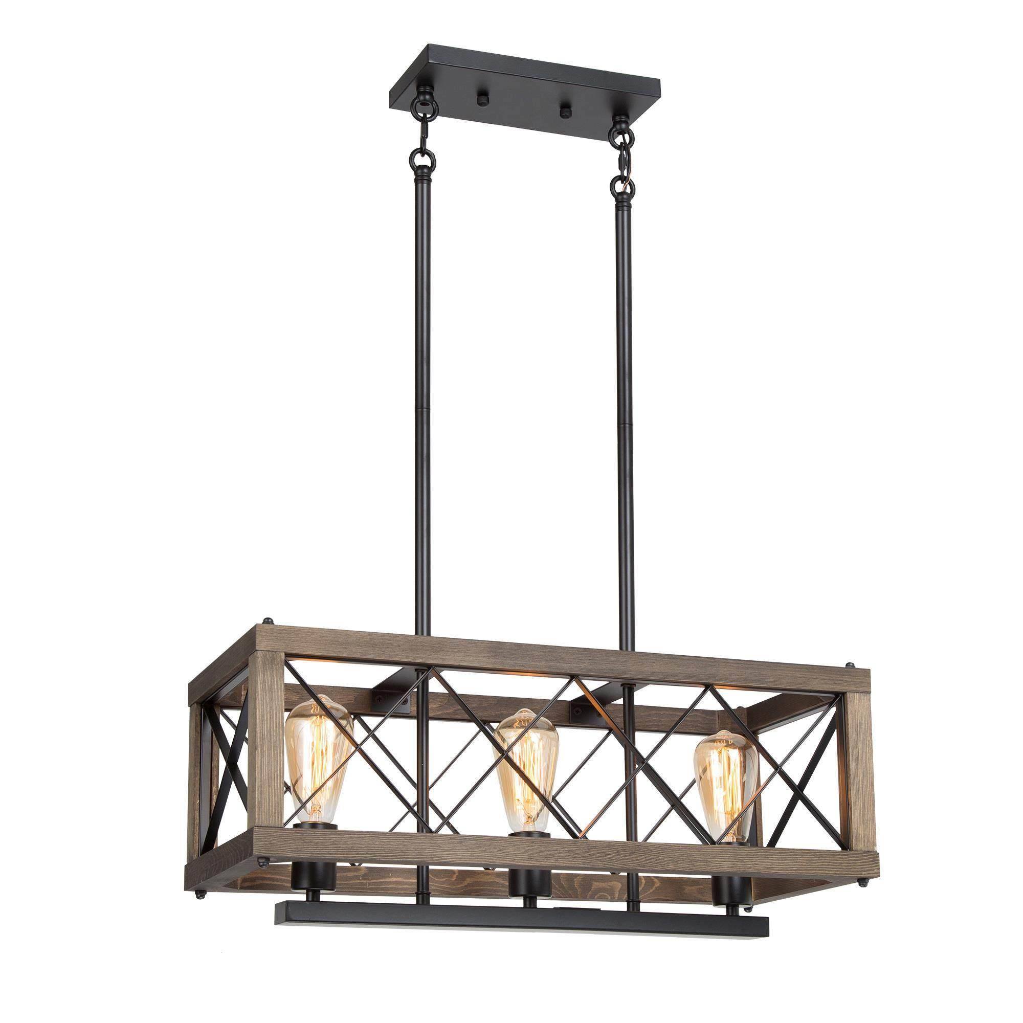 Rustic Industrial 3-Light Linear Island Lights Chandelier