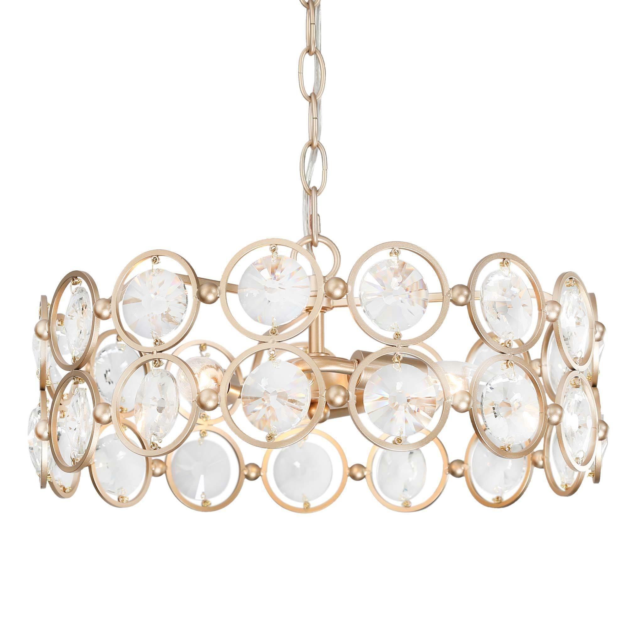 3-Light Gold Drum Crystal Chandeliers