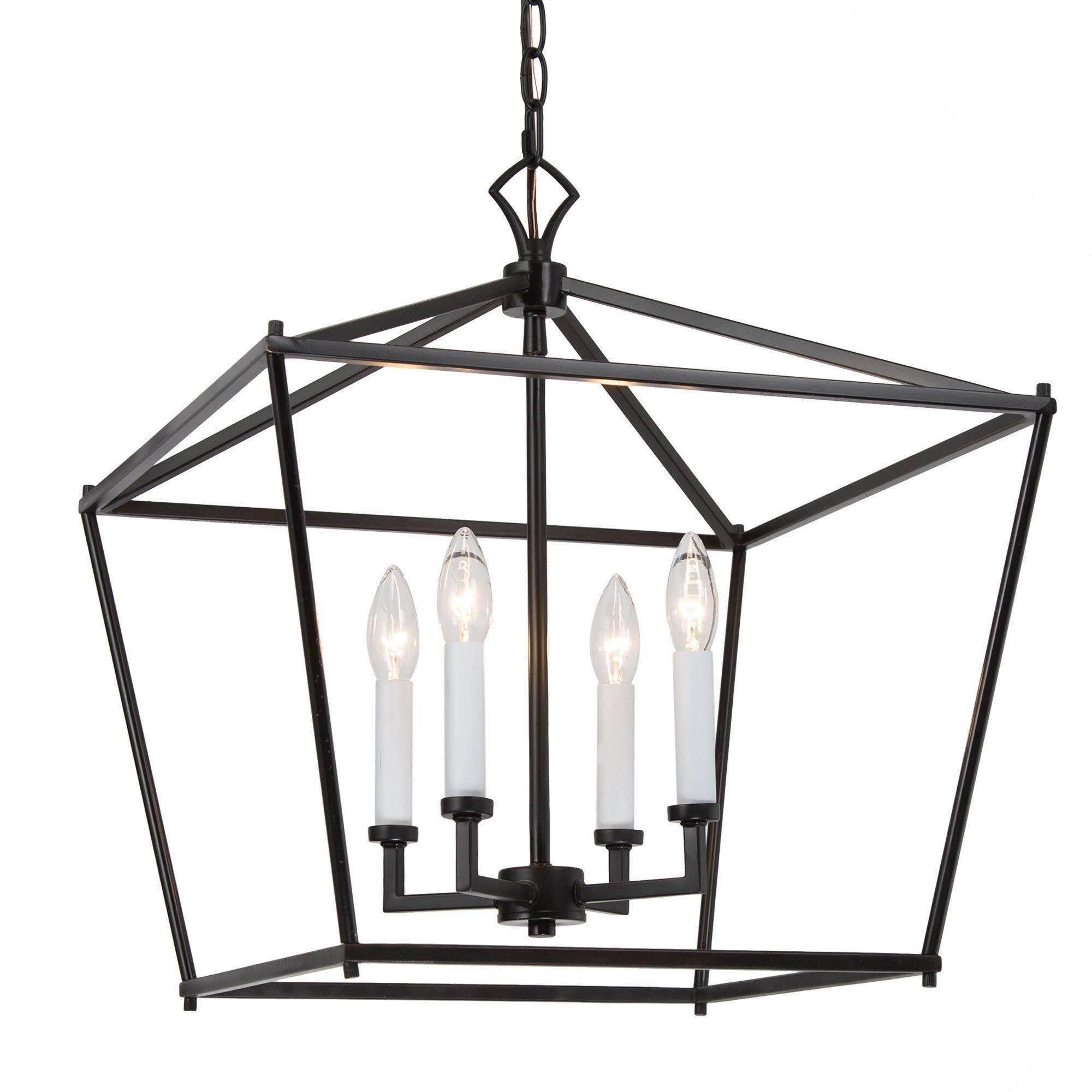4-Light Black Lantern Cage Chandeliers