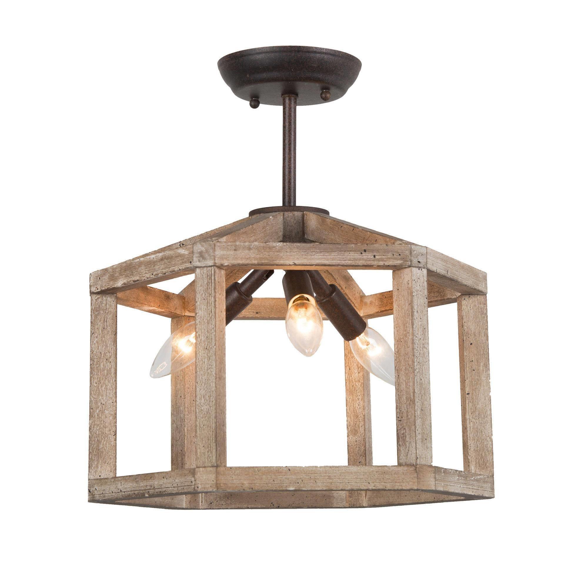 3-Light Wood Semi Flush Mount Ceiling Light