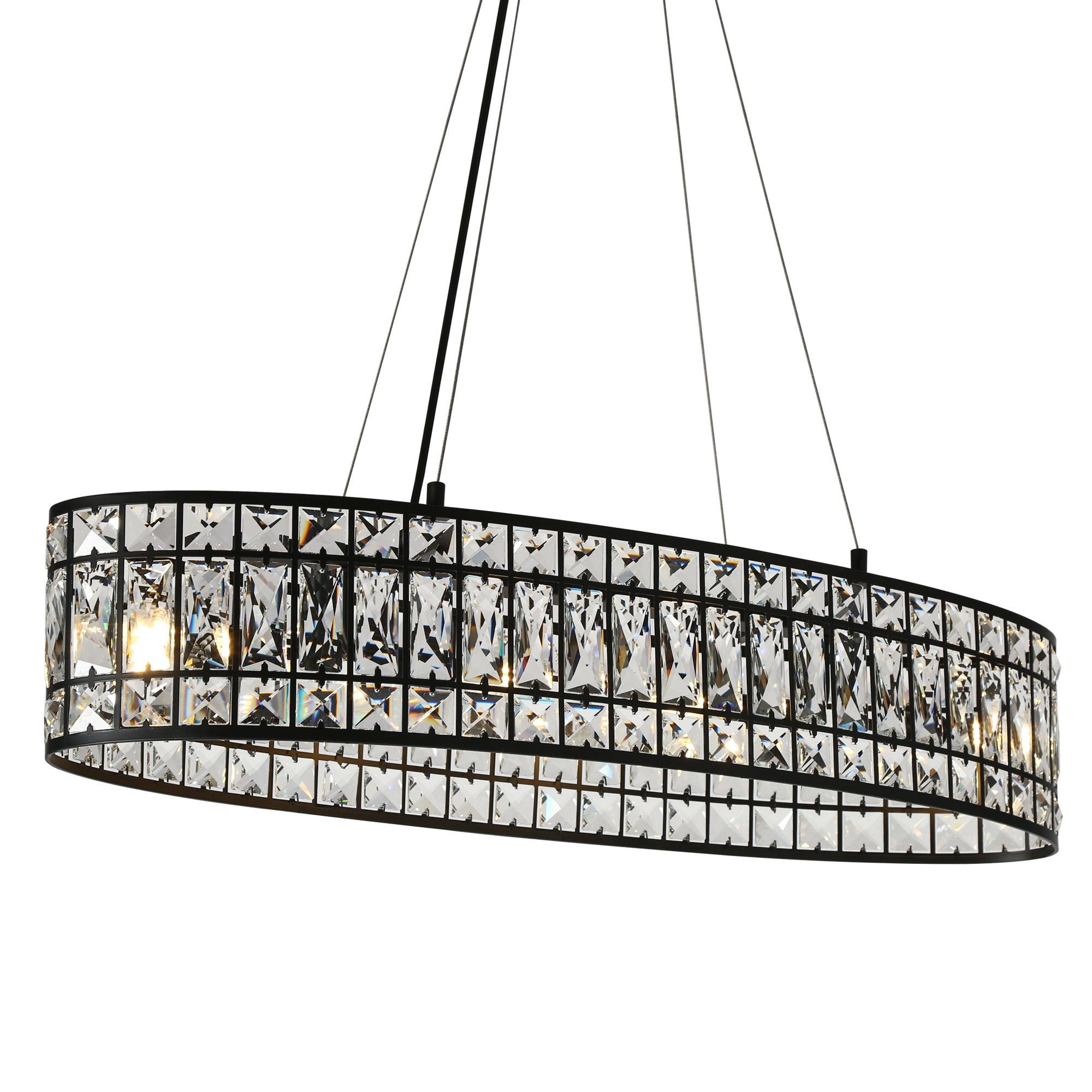 4-Light Large Kitchen Island Crystal Chandeliers Black