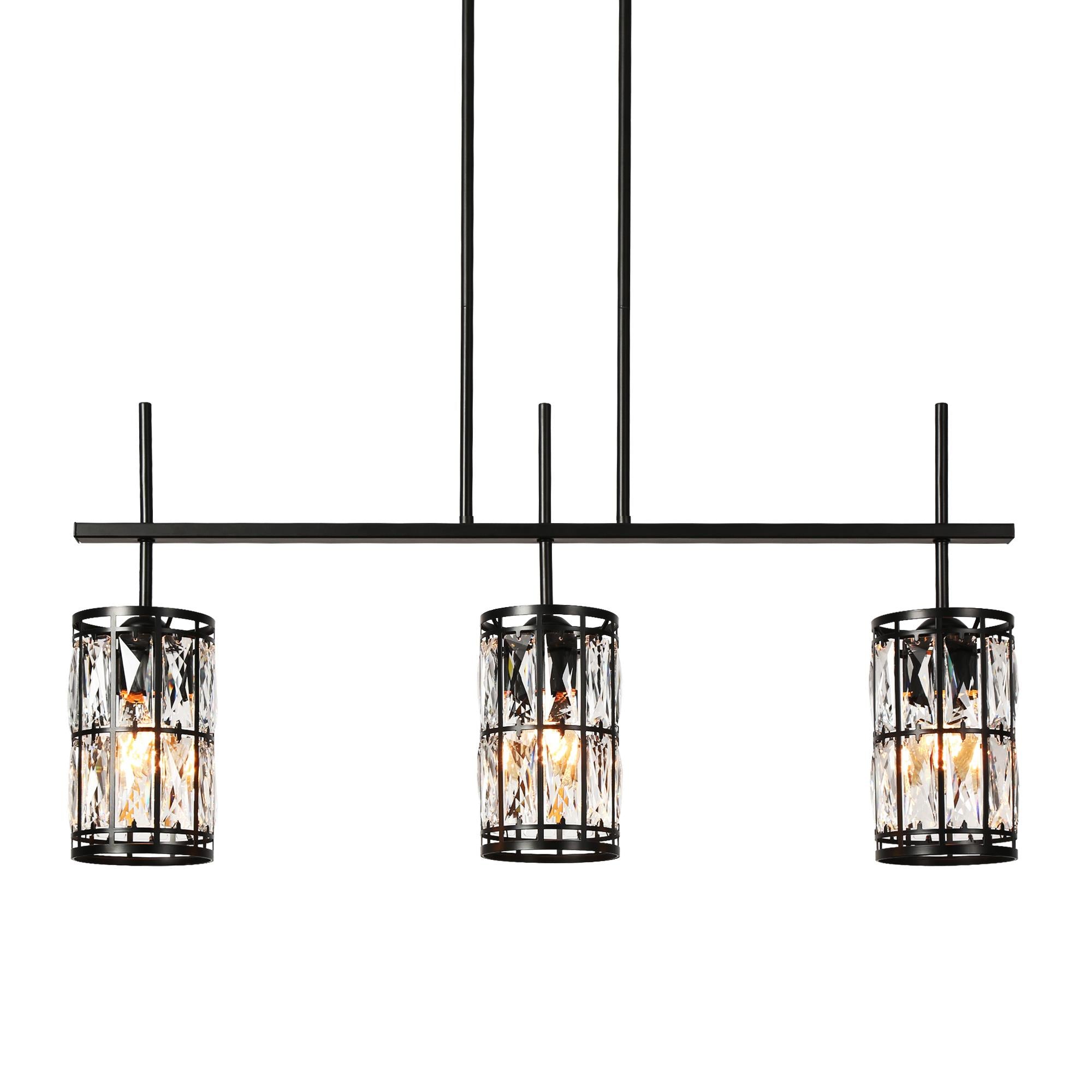 Chispa 3-Light 31.5-in Black Modern Linear Crystal Kitchen Island Light