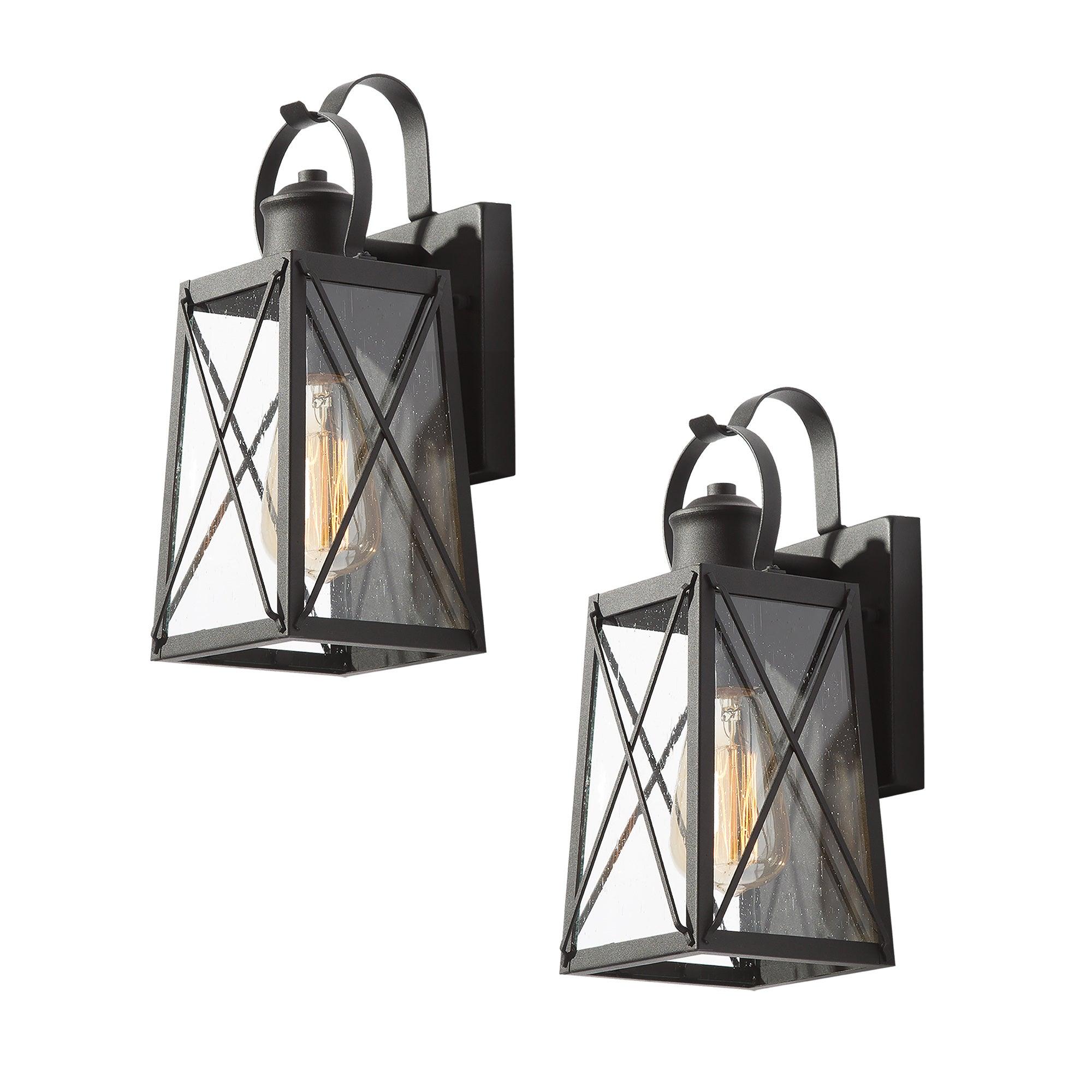 2 Pack Black 1-Light Outdoor Wall Light Lantern Patio Sconces