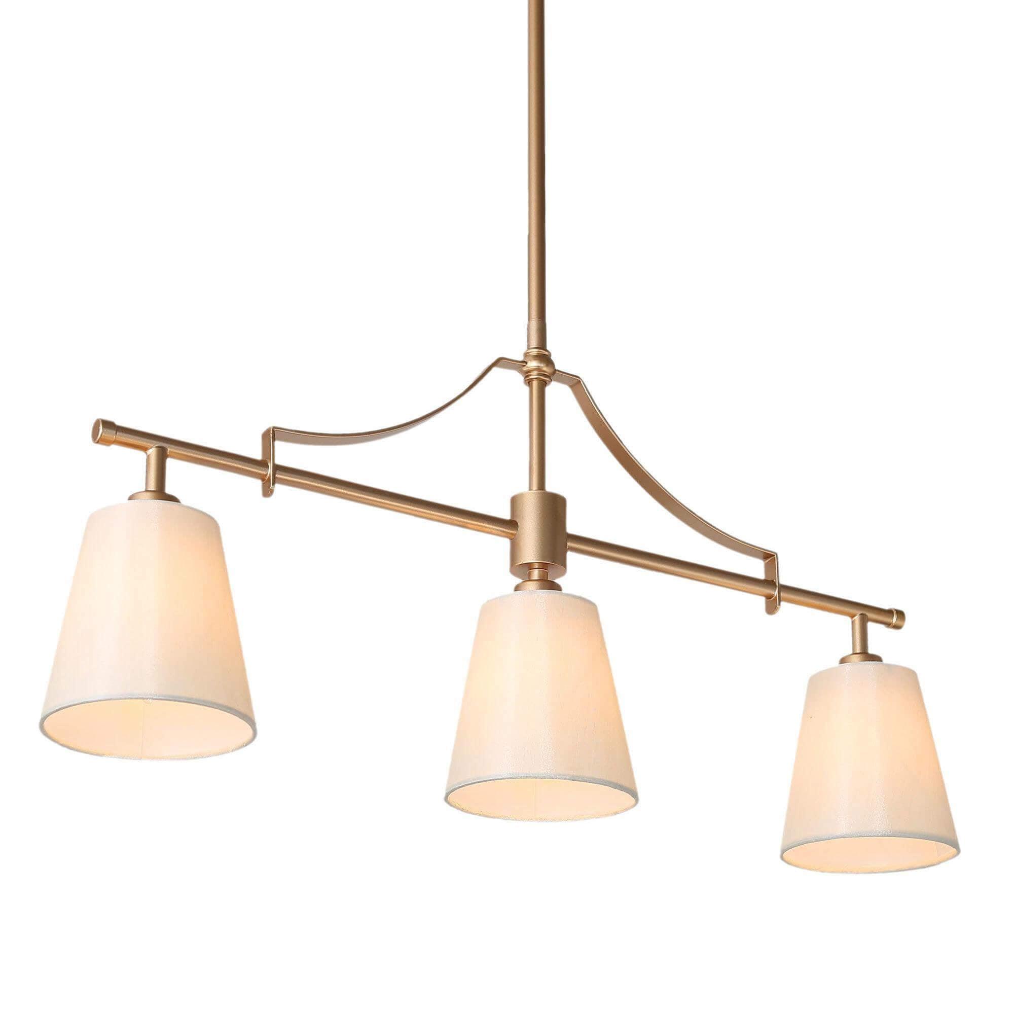 Modern 3-Light Linear Island Lights Fabric Gold Chandeliers