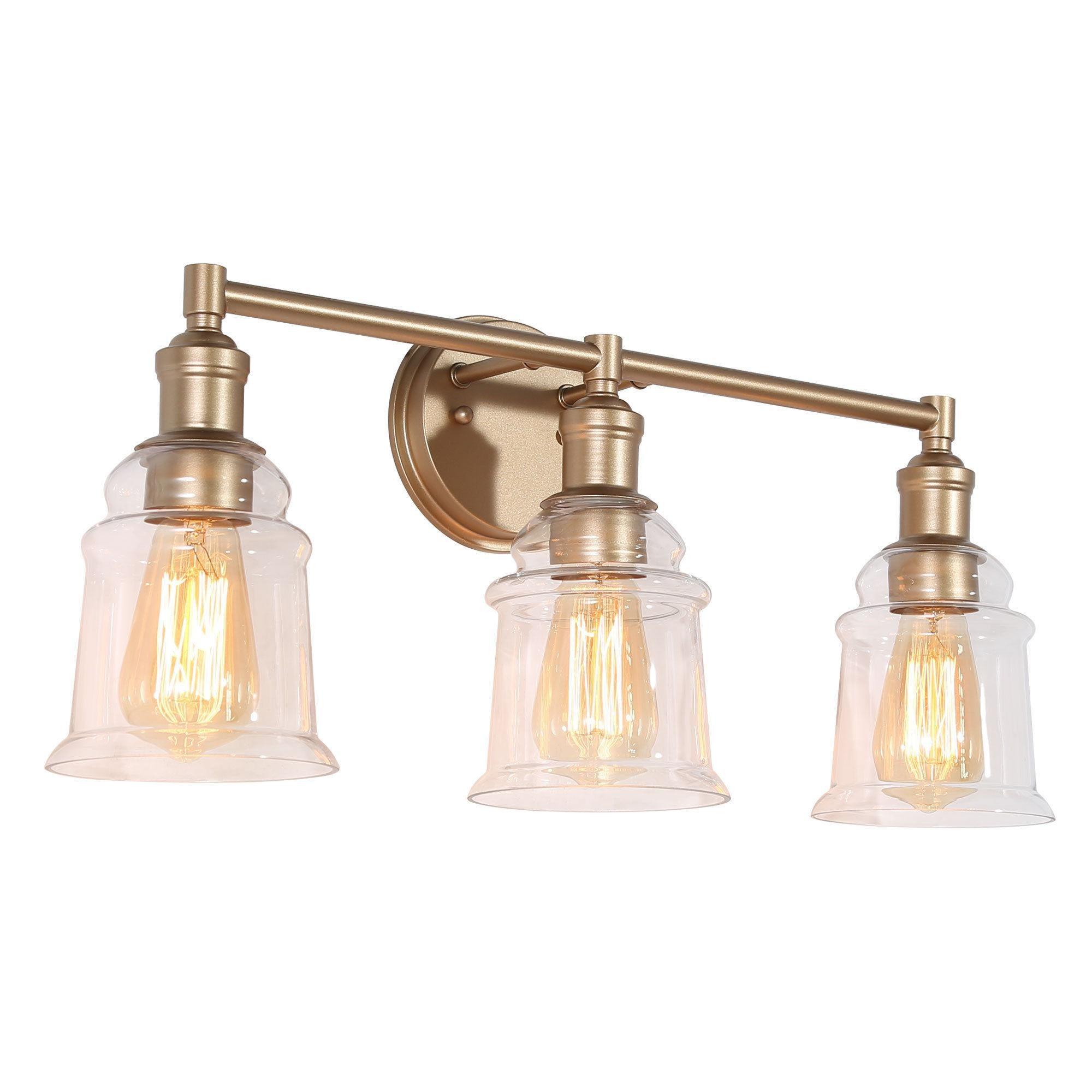 3-Light Gold Vanity Lights Glass Wall Sconces