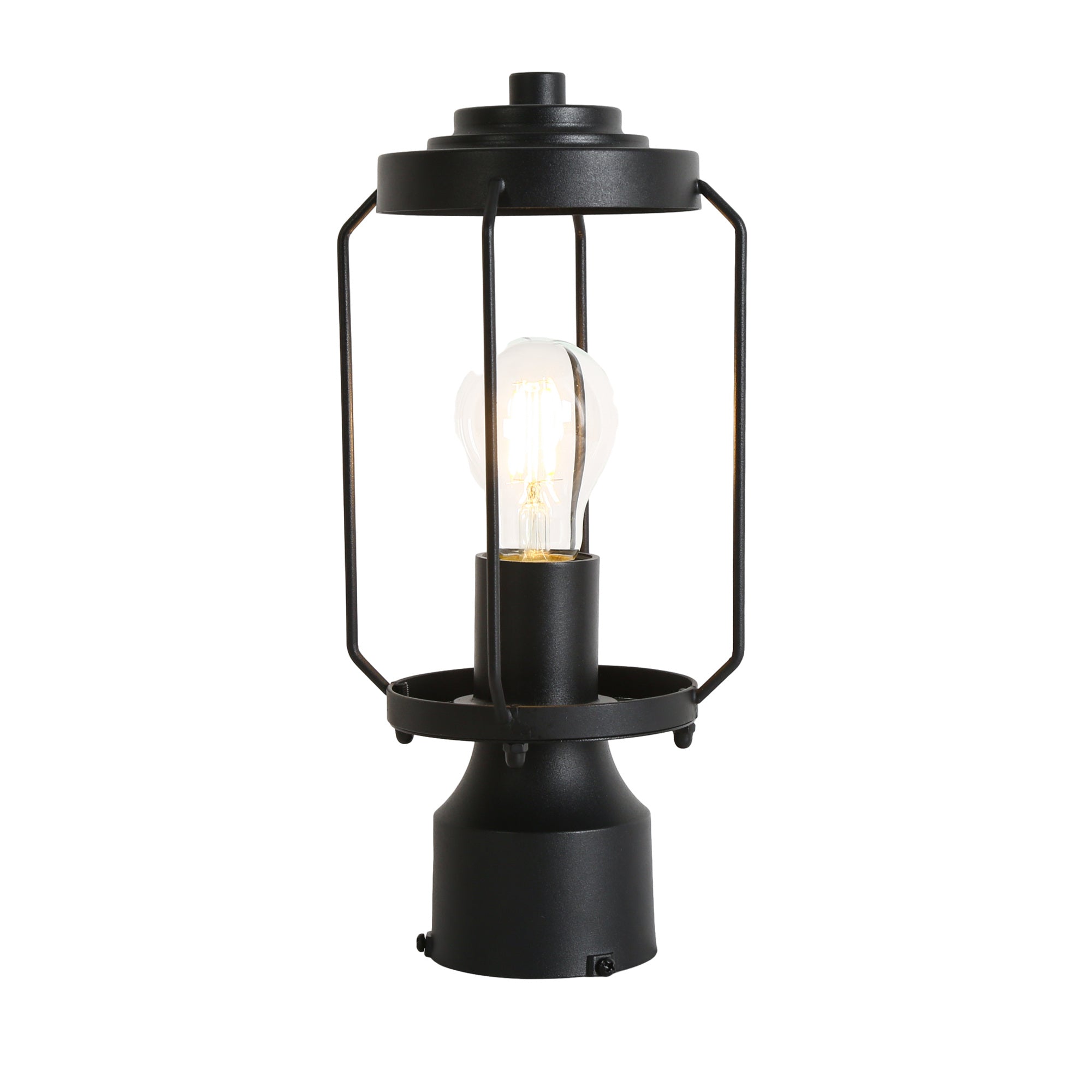 Modern Outdroor Black Lantern Post Light with Clear Glass Shade