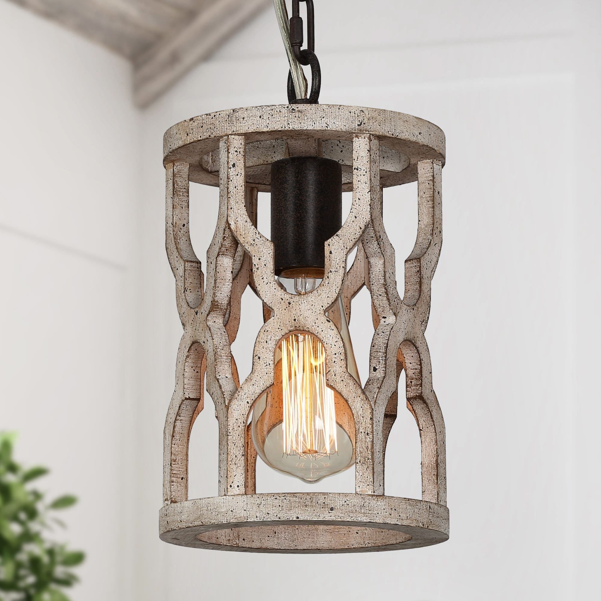 Hippometiph 1-Light Mini Wood Farmhouse Pendant Light Fixtures