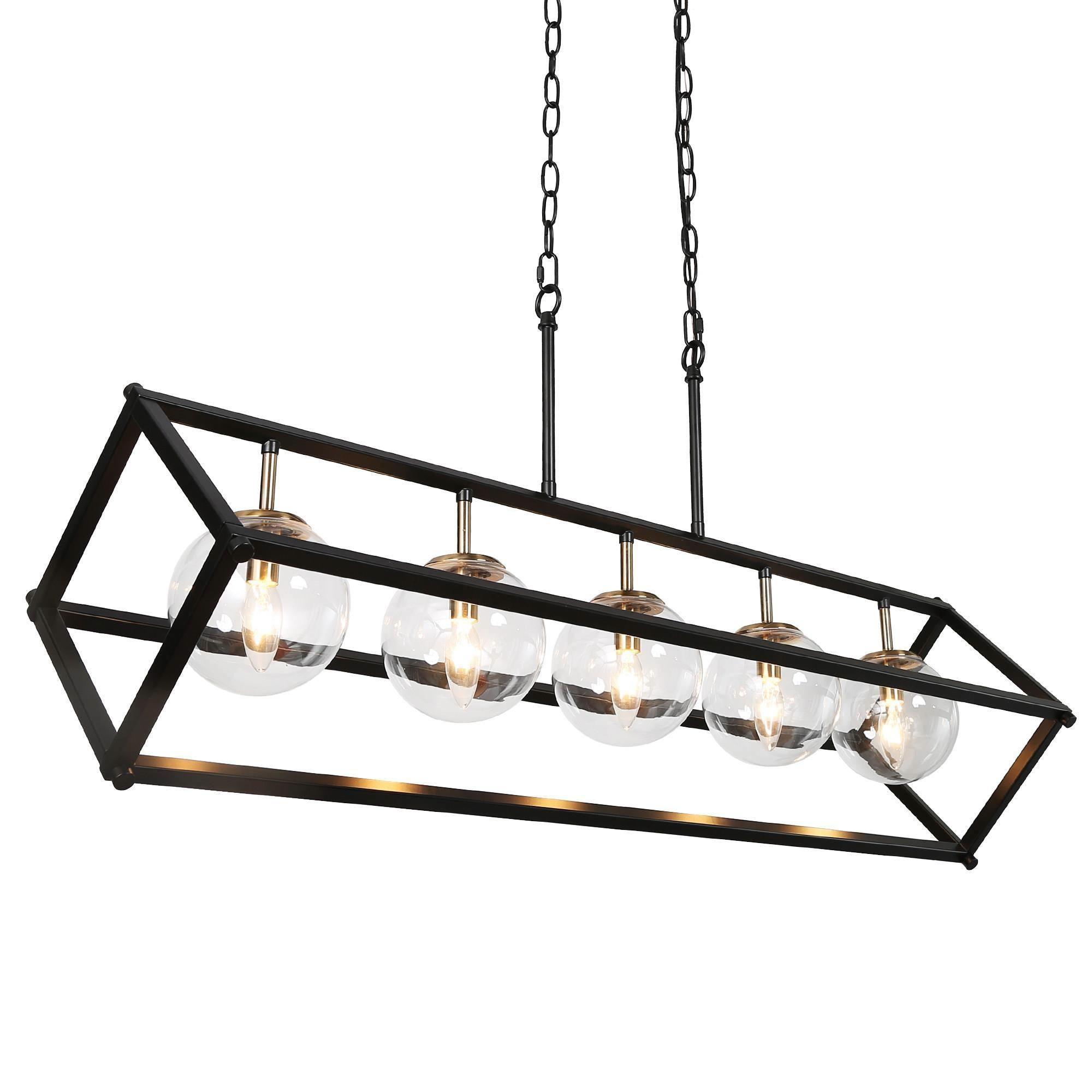 5-Light Globe Glass Chandelier Rectangle Island Lights