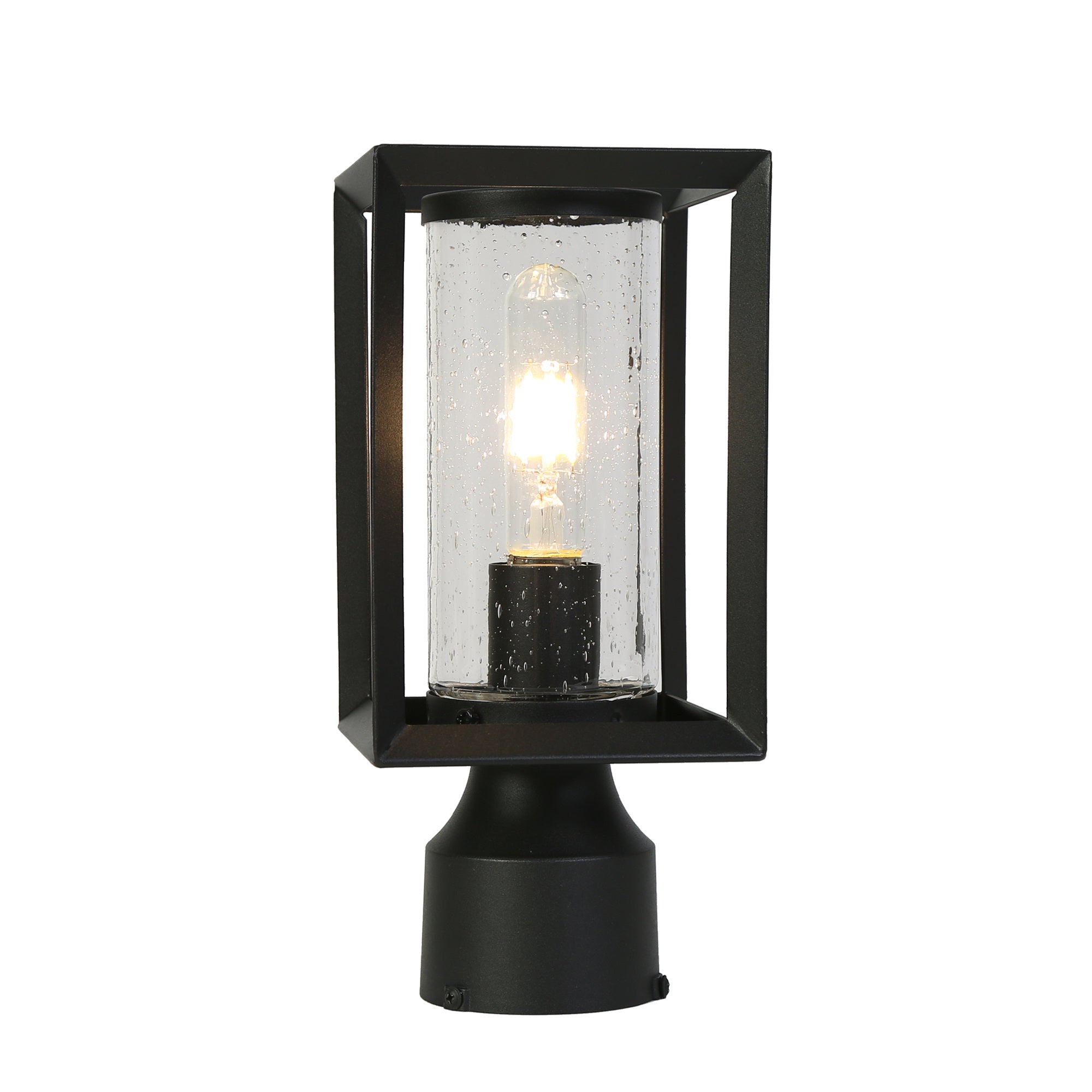 Modern Black Outdoor Post Light with Seeded Glass Shade