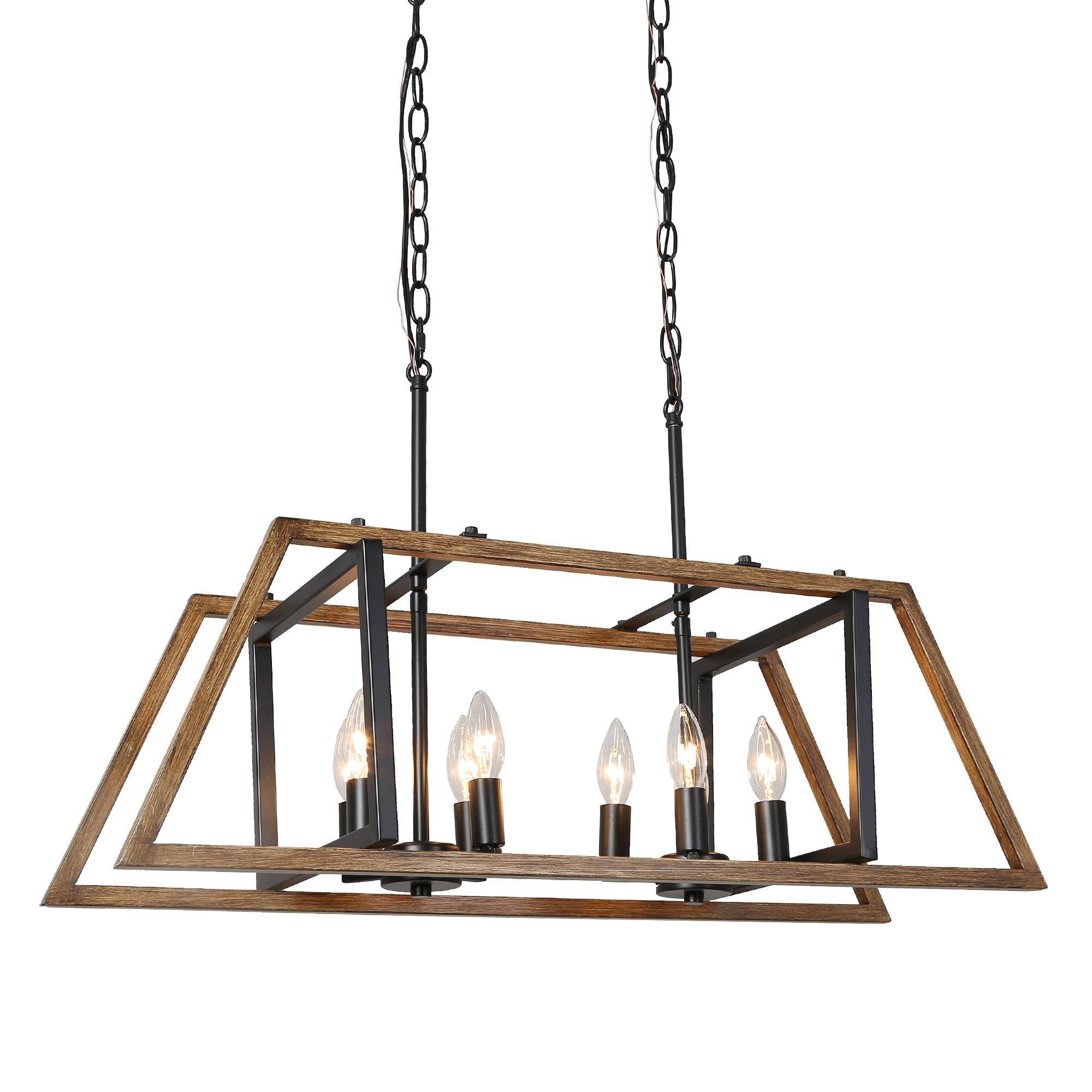 Farmhouse 8-Light Rectangular Faux-Wood Island Lights Chandelier