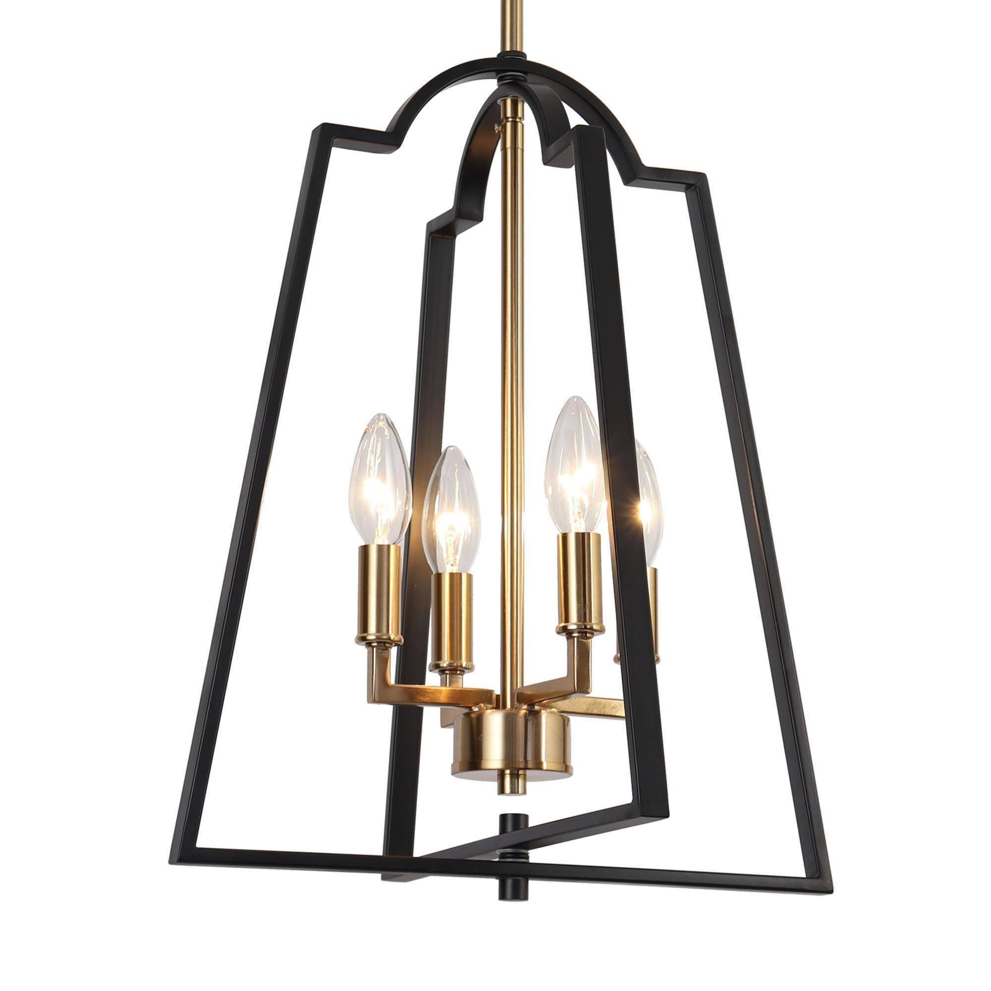 4-Light Black Gold Lantern Chandeliers