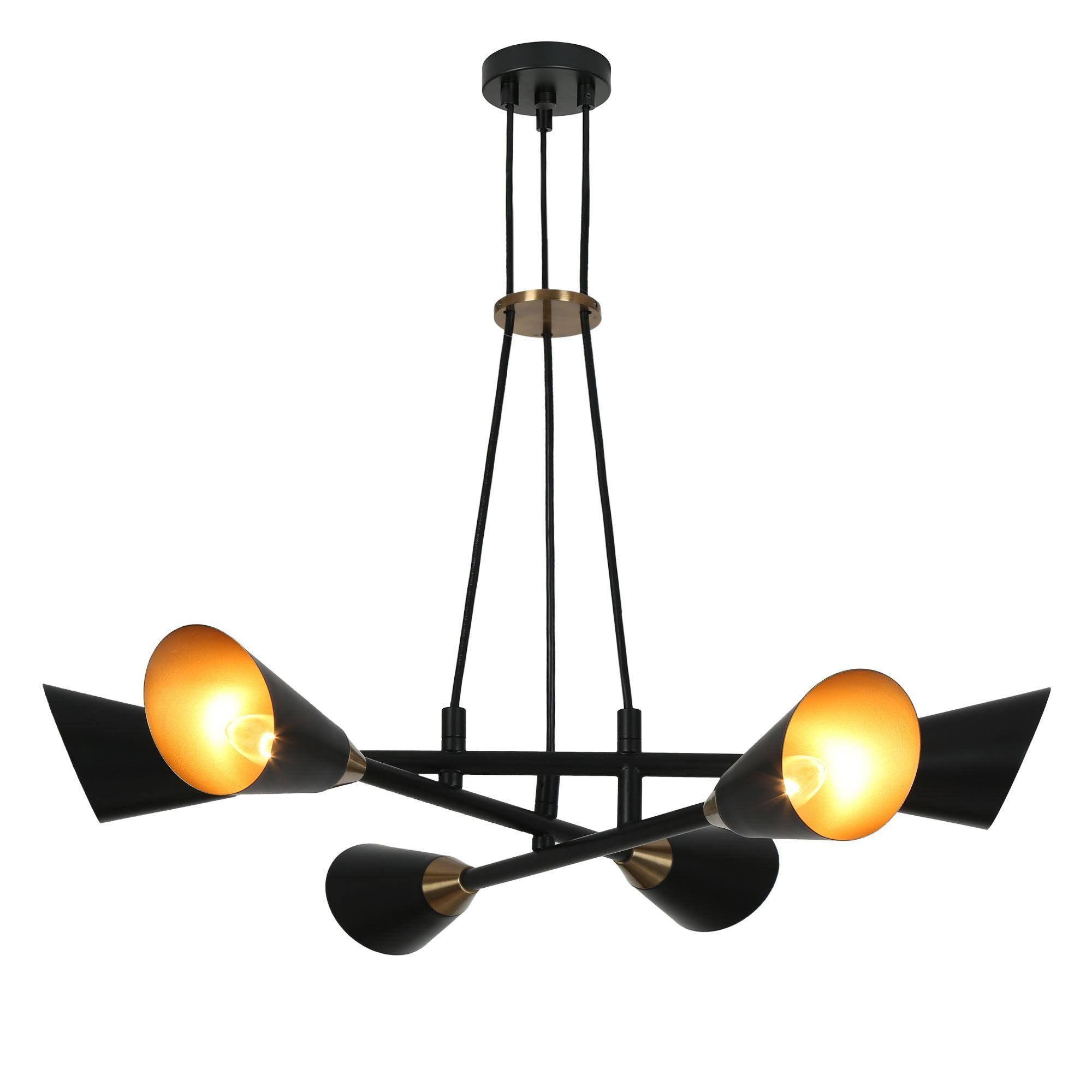 6-Light Black & Gold Sputnik Chandeliers