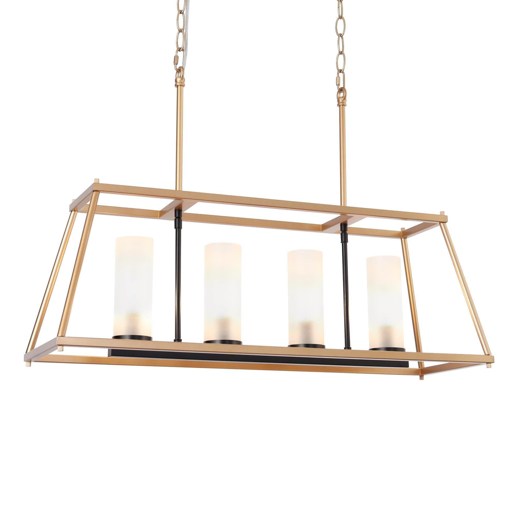 Modern Gold 4-Light Rectangle Chandelier Glass Island Lights