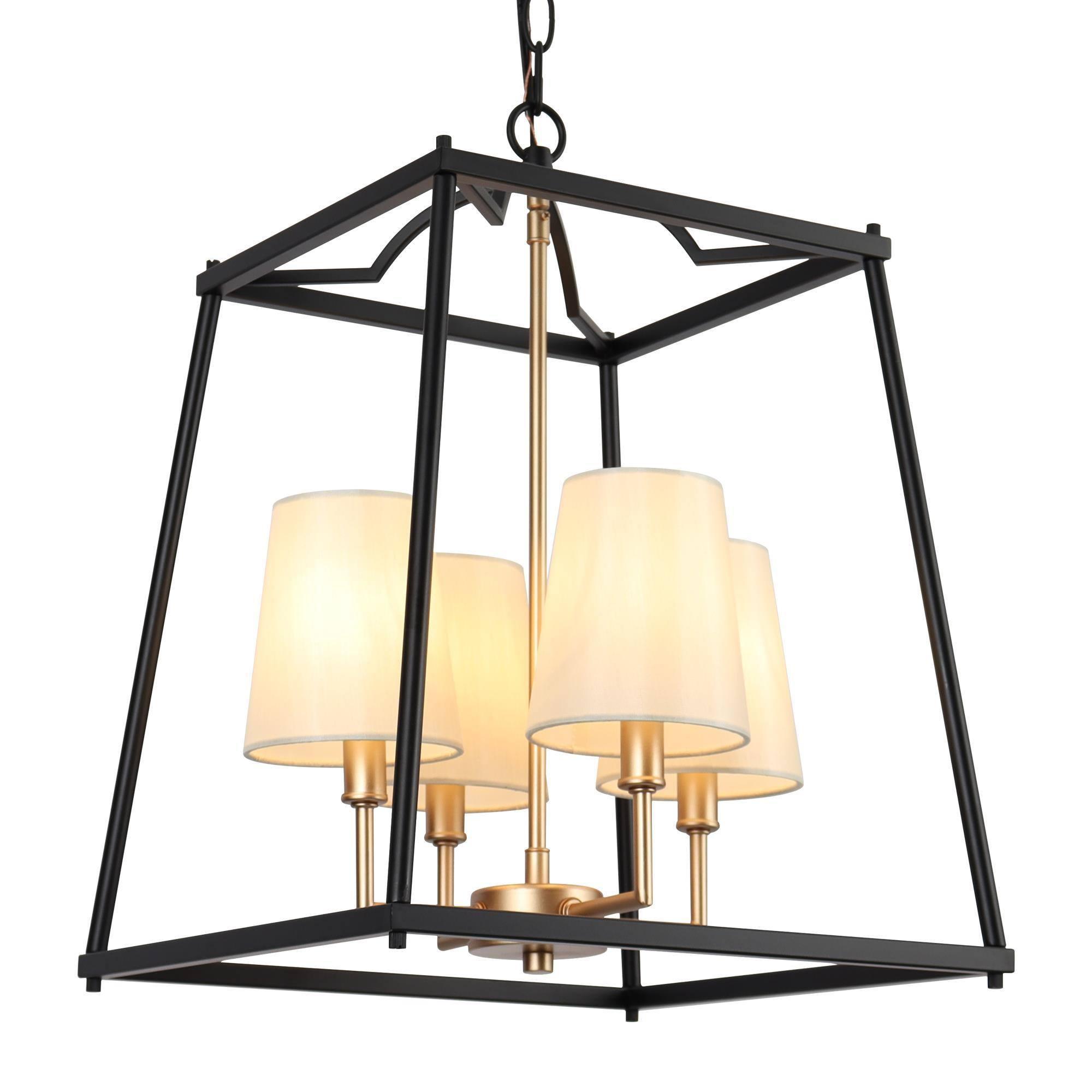4-Light Gold Black Chandeliers with Fabric Shades