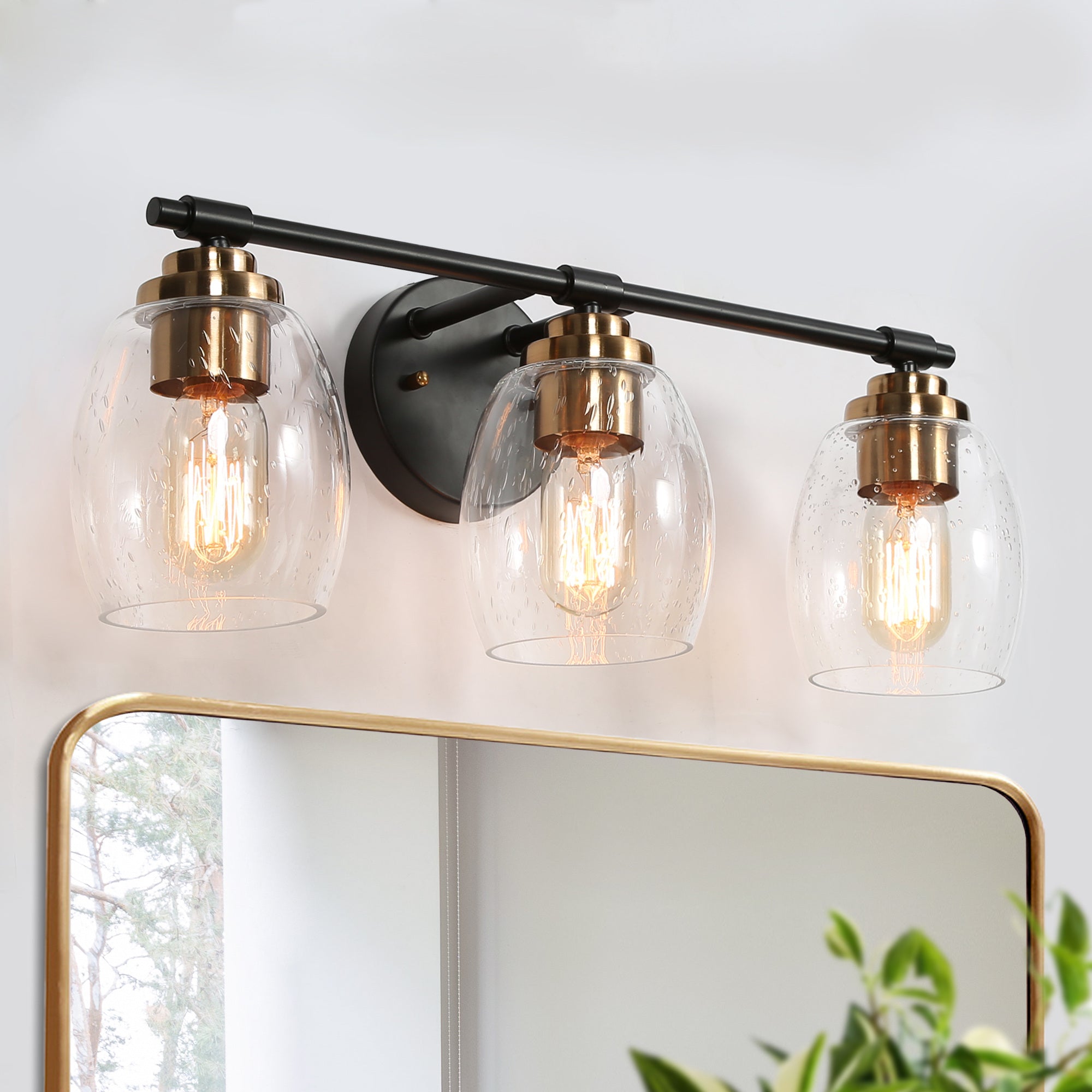 Gary 3-Light Black and Brass Vanity Light