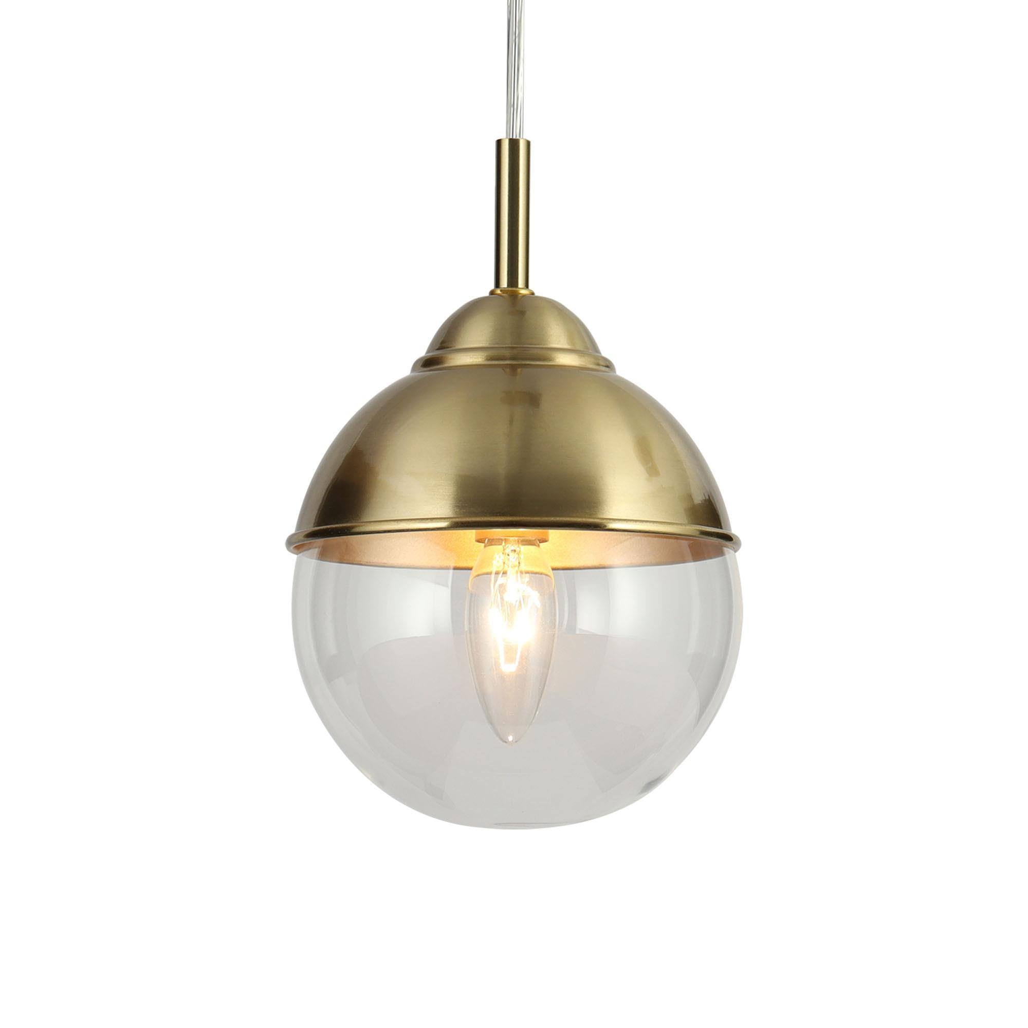 Modern Brass Globe Pendant Light with Clear Glass Shade