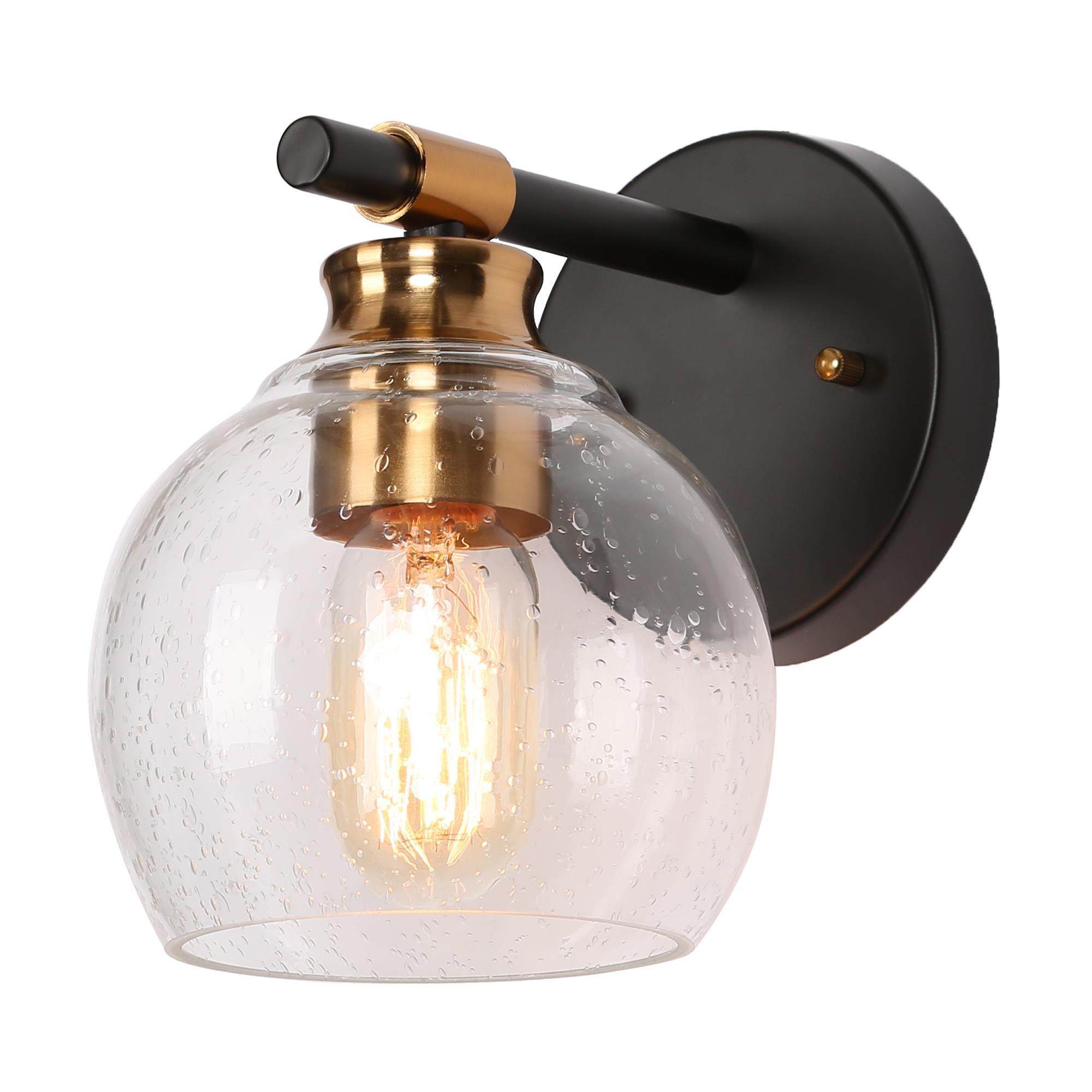 Amaryllis 1-Light Modern Black & Gold Seeded Glass Wall Sconces