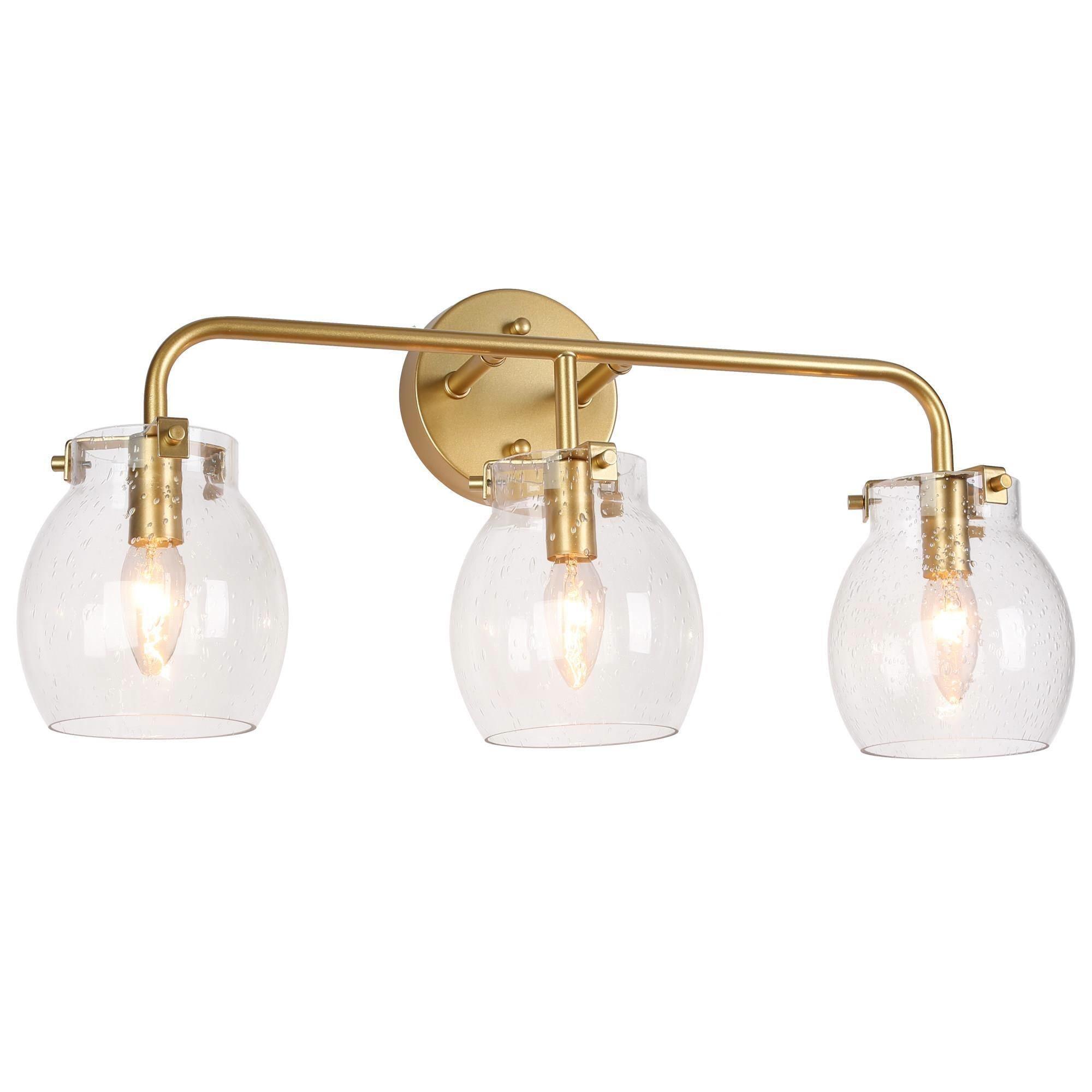 3-Light Gold Bathroom Vanity Light Seeded Glass Wall Sconces