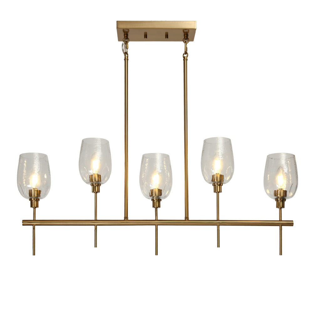 Fupotoss 5-Light 36.5-in Gold Modern Linear Kitchen Island Light with Textured Glass