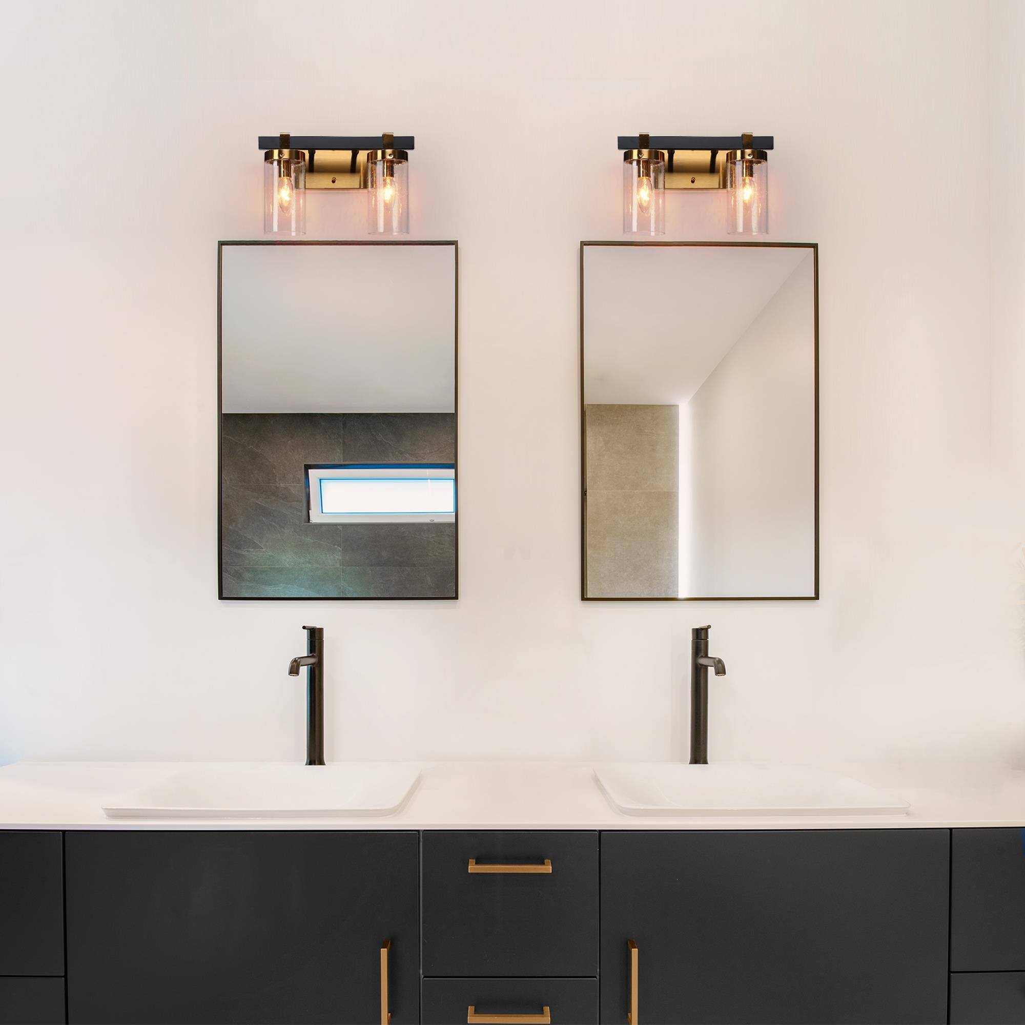 Sean 2-Light Black and Brass Vanity Light