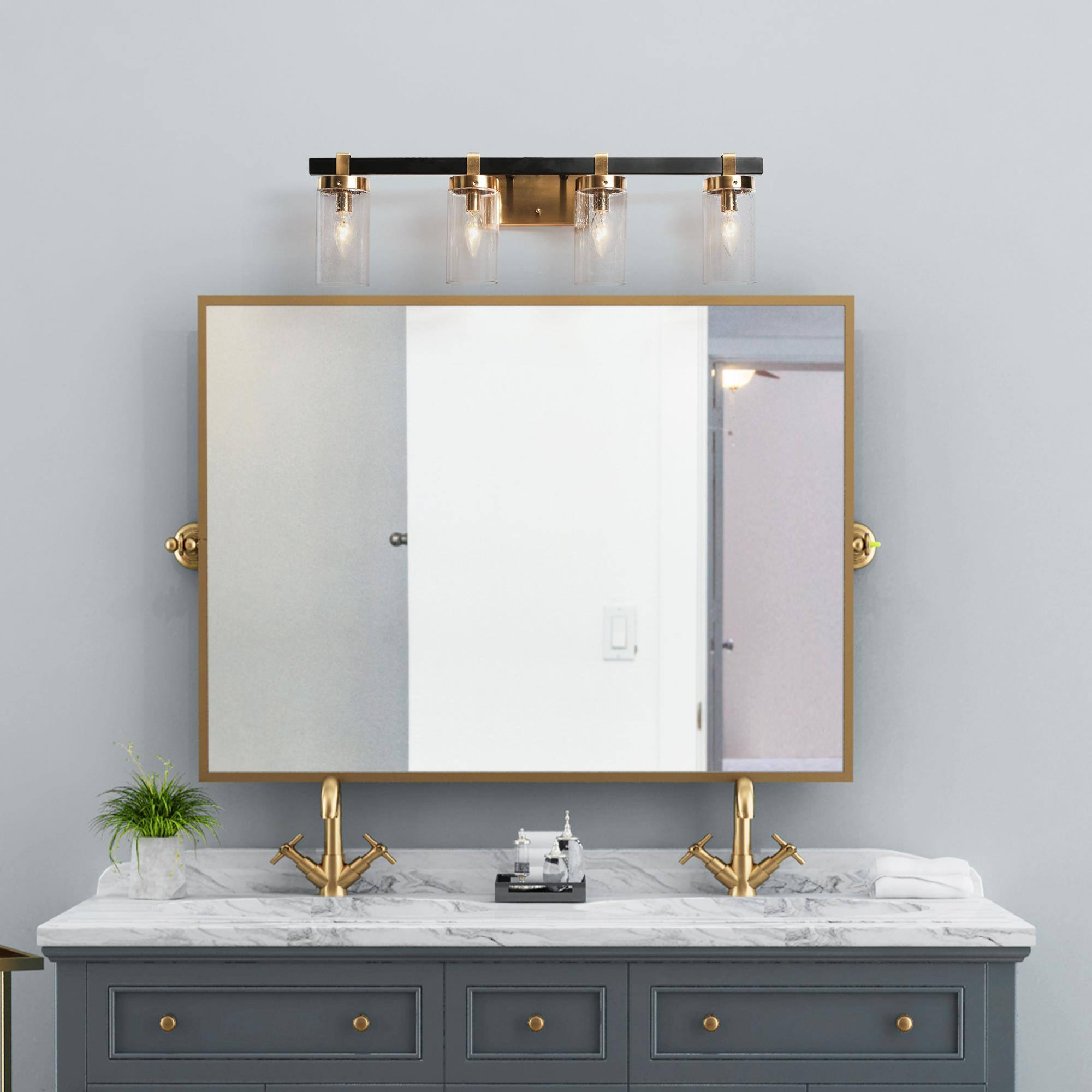 Sean 4-Light Black and Brass Vanity Light