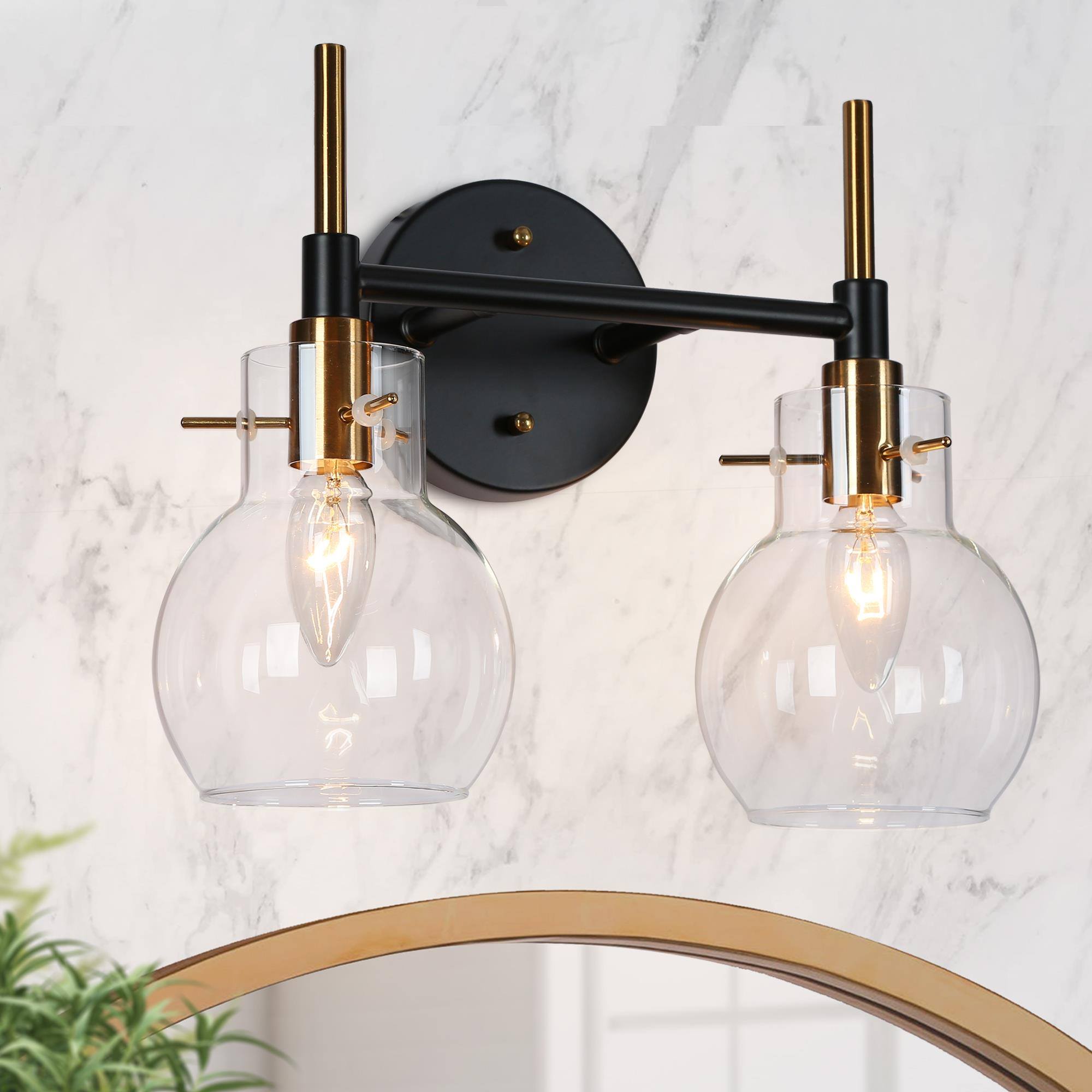 Aiglitis 2-Light Black and Brass Vanity Light