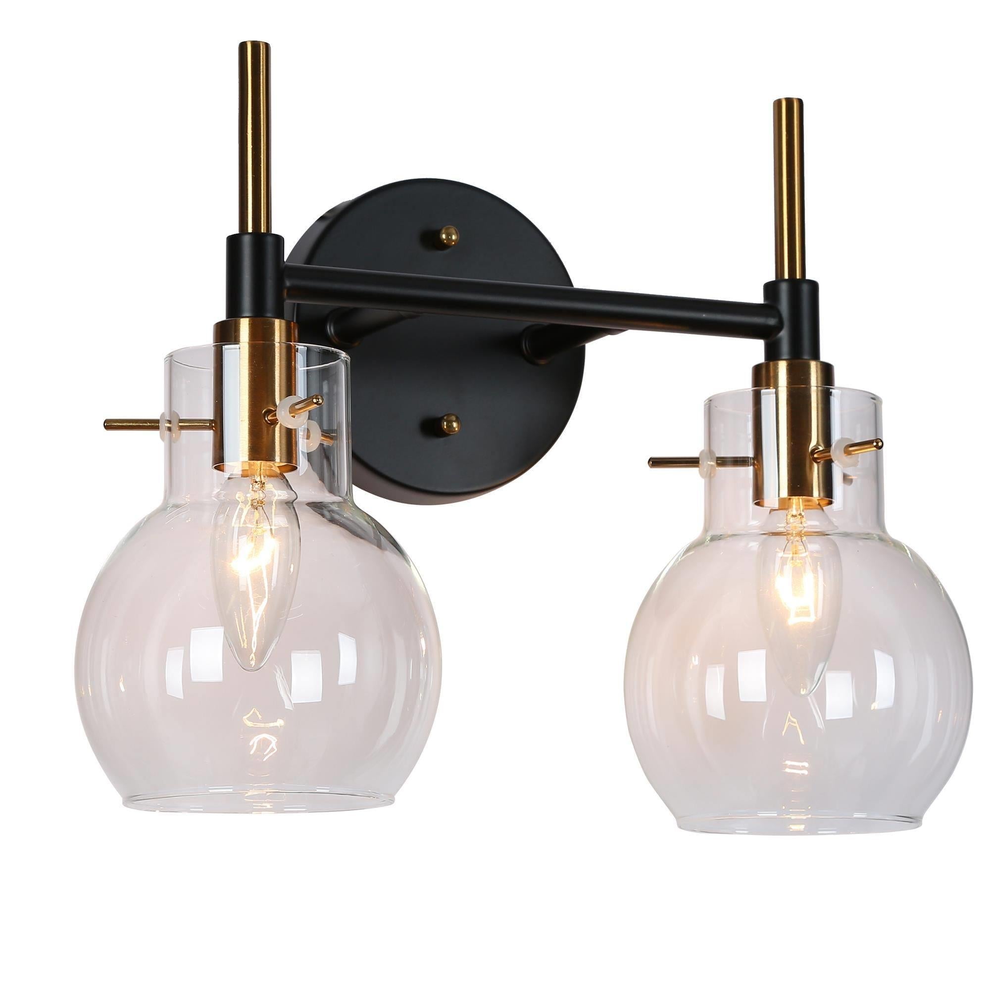 Aiglitis 2-Light Black and Brass Vanity Light