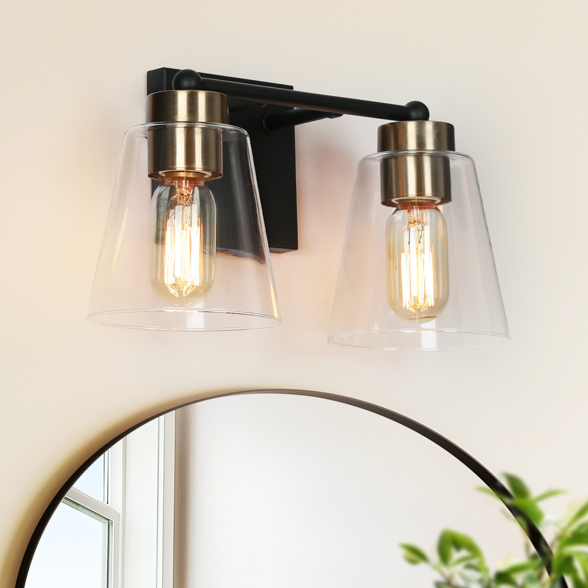 Barry 2-Light Black and Brass Vanity Light