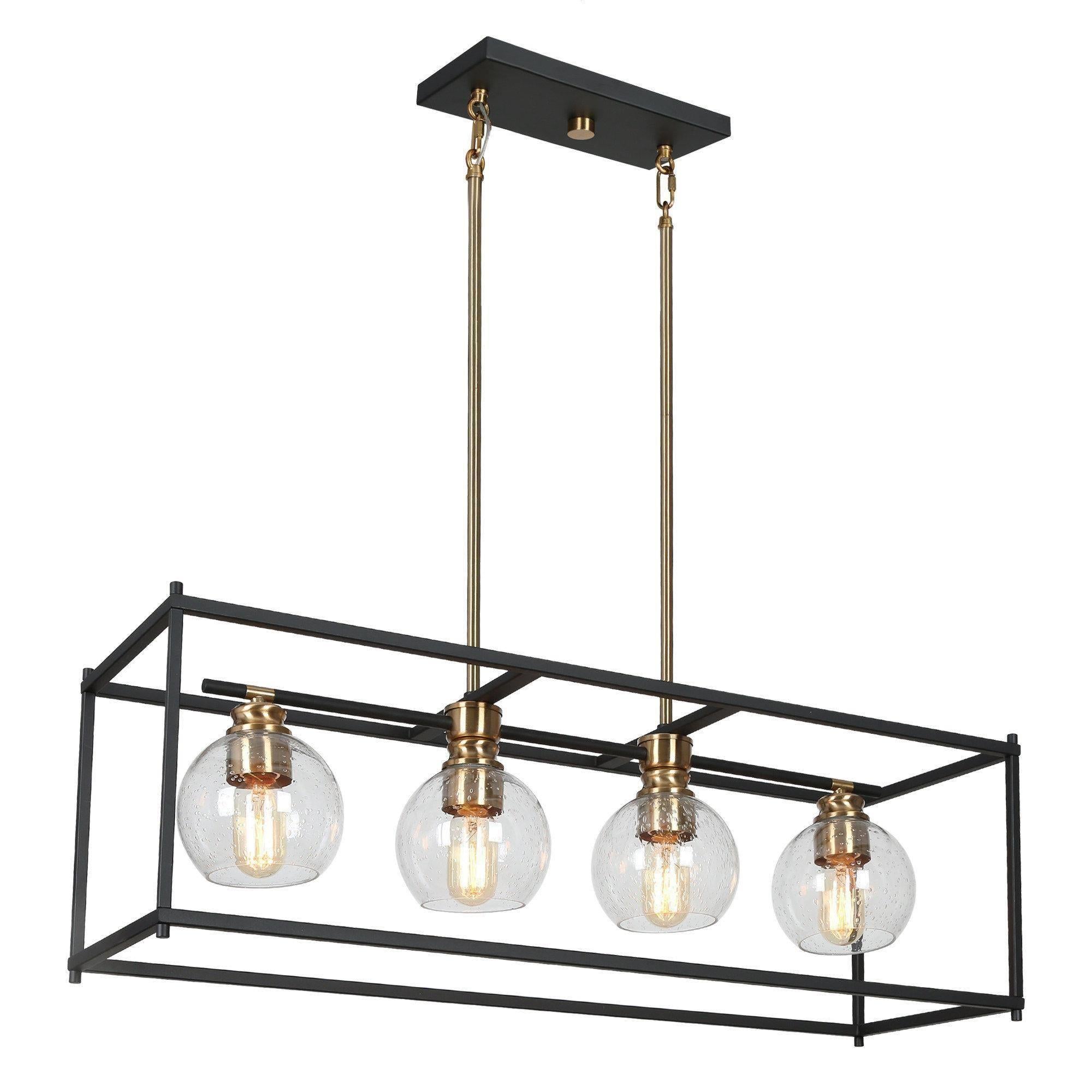 Amaryllis 4-Light 32.5-in Black&Gold Modern Rectangle Kitchen Island Light