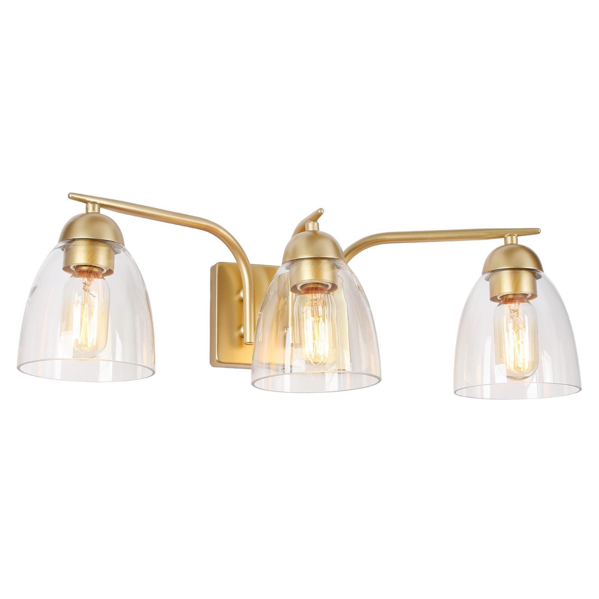 3-Light Bath Vanity Light Dome Clear Glass Wall Lamps