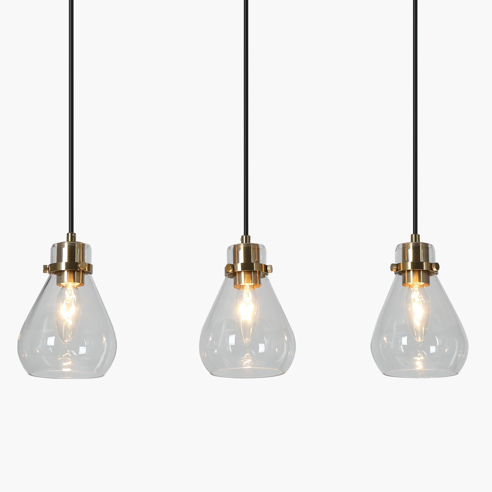 Modern 3-Light Black Brass Island Light Chandelier with Clear Glass