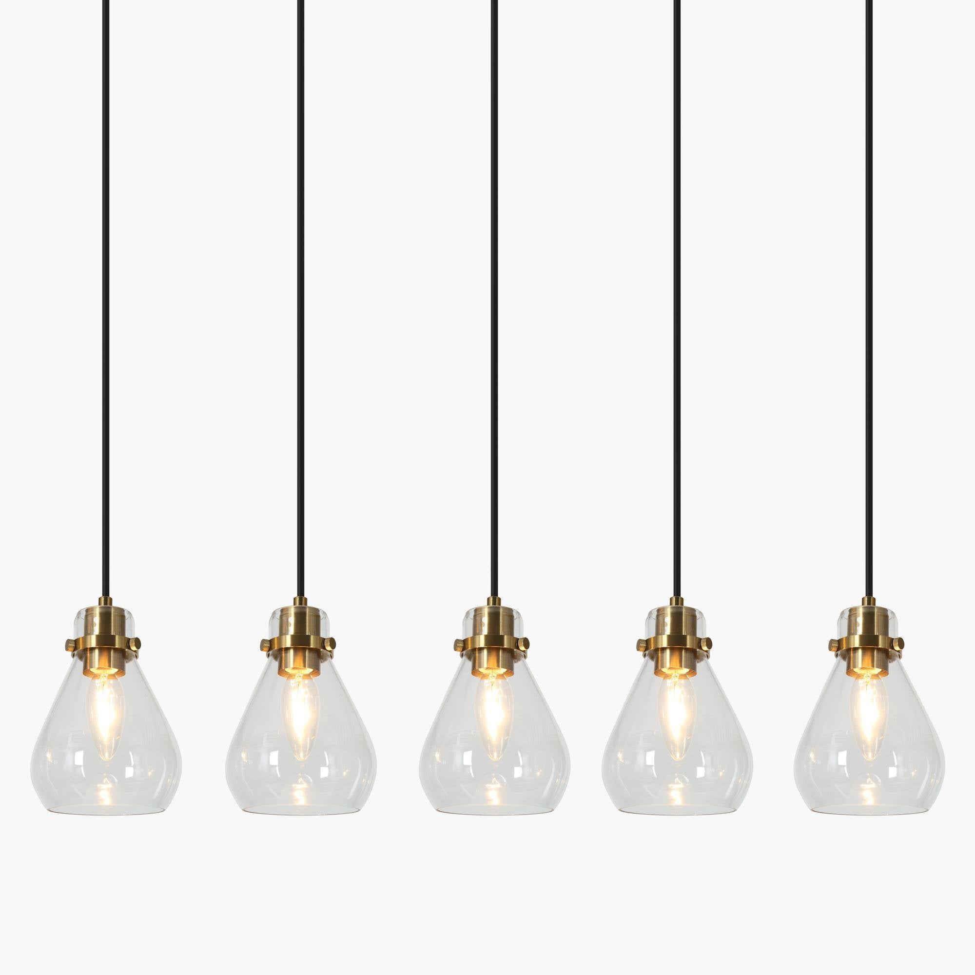 Modern 5-Light Black Brass Island Light Chandelier with Clear Glass