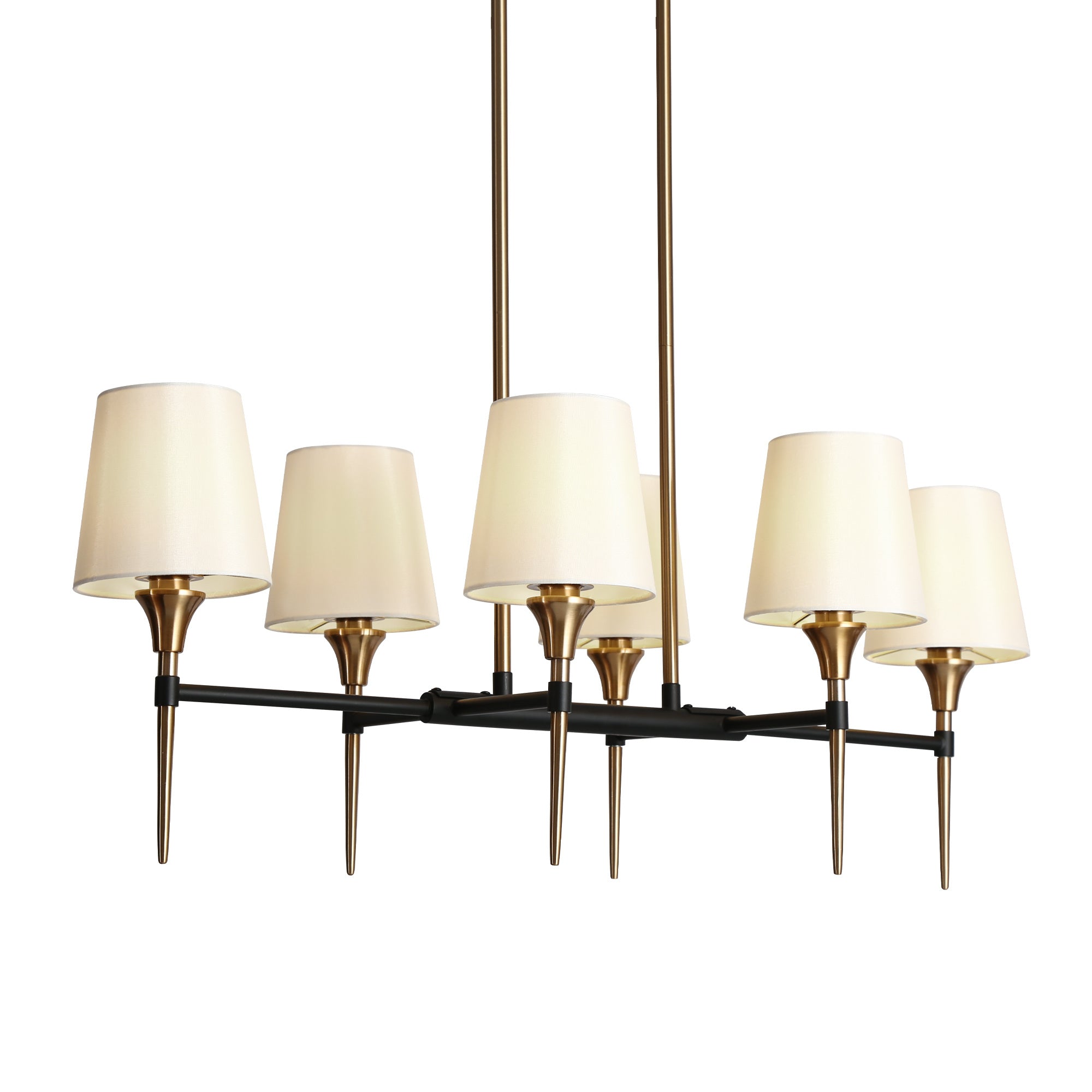 Modern  6-Light Black Gold Island Light Chandelier with Fabric Shade